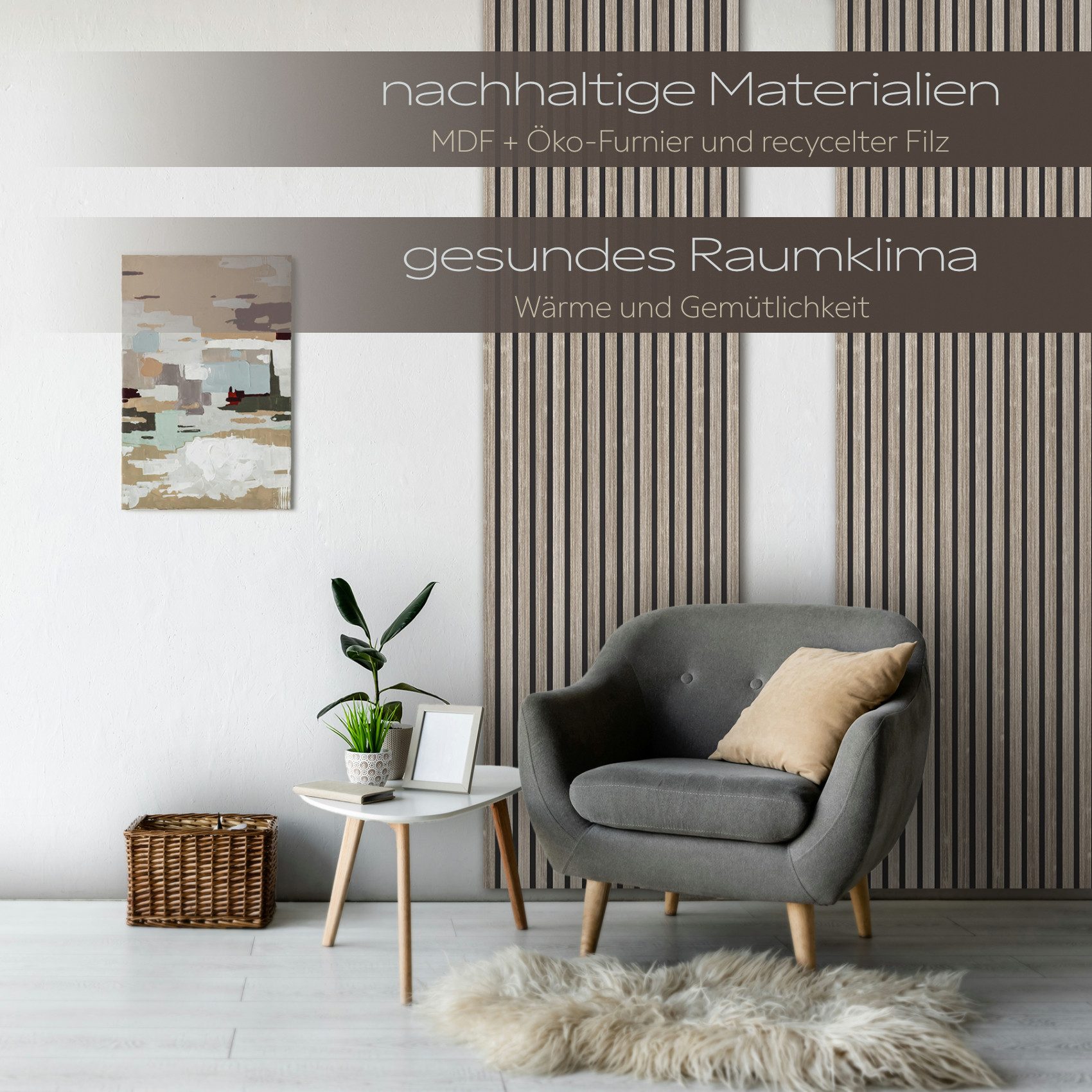 Hexim Wanddekoobjekt (Akustikpaneele 4 Stück 278x60cm Holz Comfort - flexible Lamellenwand MDF Wandpaneele Lamellenverkleidung Wandverkleidung schalldämmend 6.6 – Bild 5 von 5