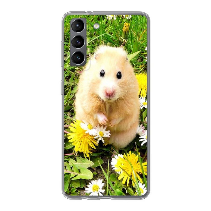 MuchoWow Handyhülle Hamster zwischen Blumen Phone Case Handyhülle Samsung Galaxy S21 Silikon Schutzhülle