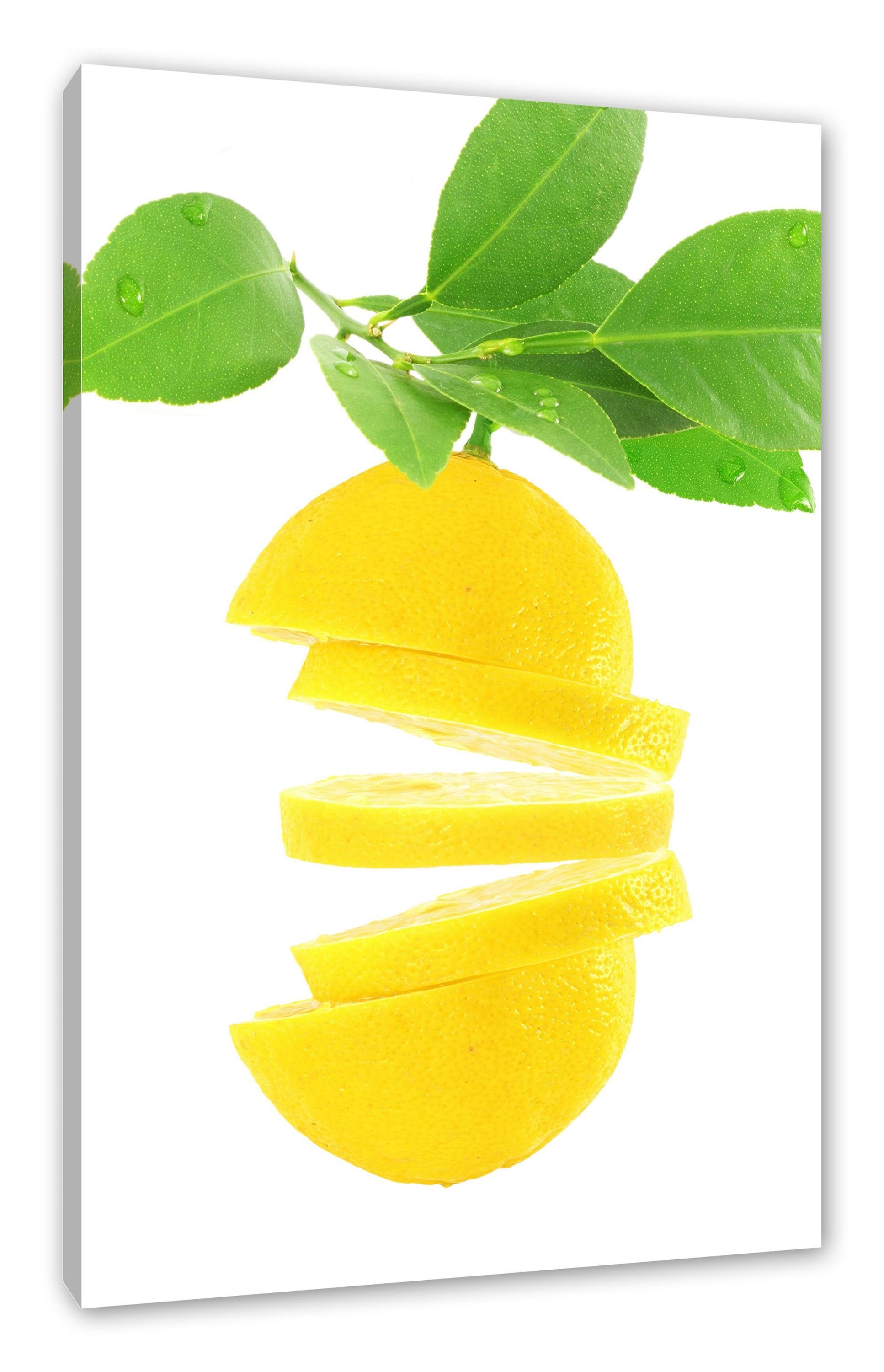 Zitrone, fertig Leinwandbild zerschnittene Zitrone Zackenaufhänger St), inkl. zerschnittene bespannt, Pixxprint Leckere Leinwandbild Leckere (1