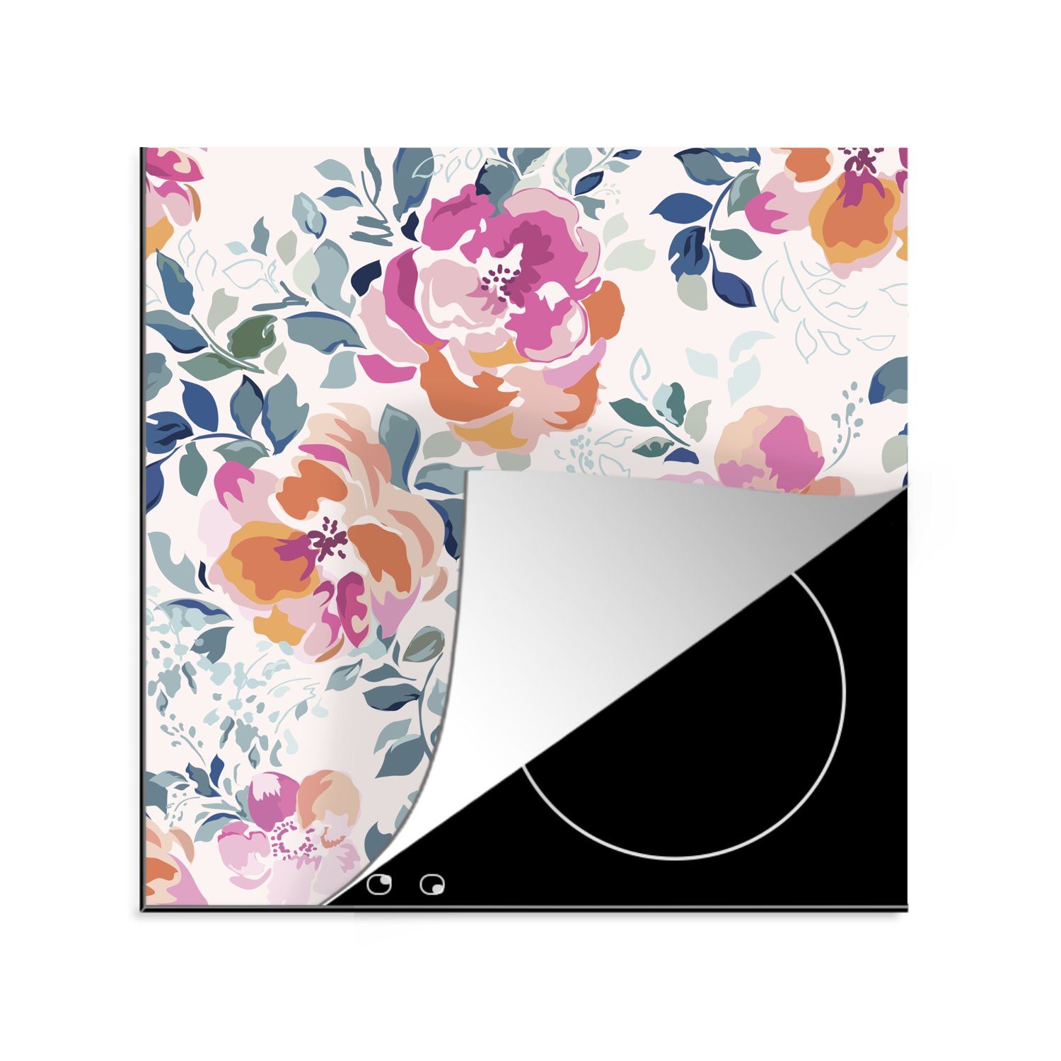 MuchoWow Herdblende-/Abdeckplatte Blumen - Rosen - Aquarell, Vinyl, (1 tlg), 78x78 cm, Ceranfeldabdeckung, Arbeitsplatte für küche