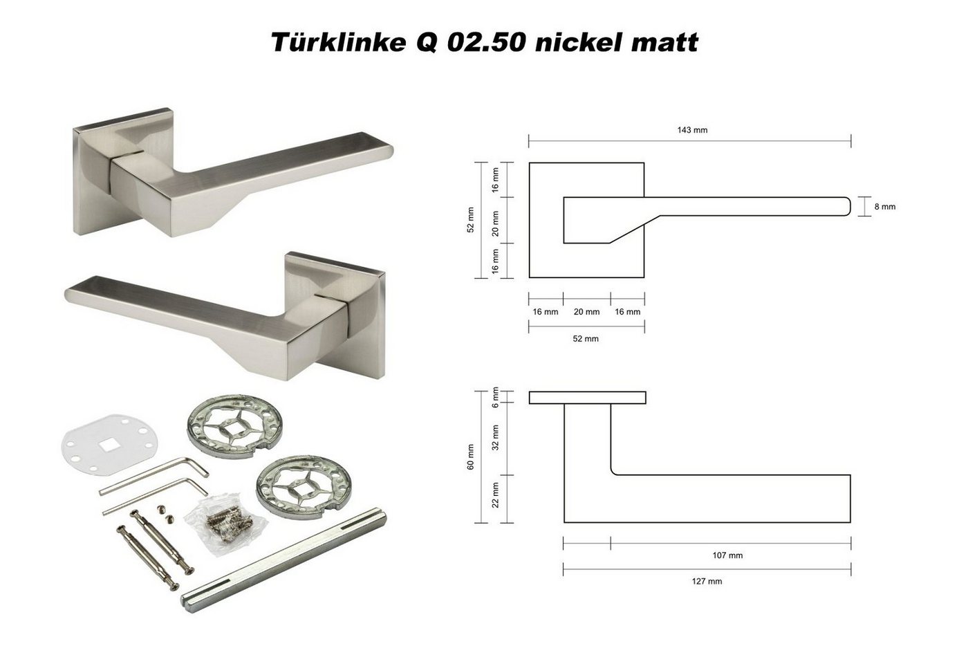 Thumbnail - Hexim Drückergarnitur Türklinke Q02.50 nickel matt, Zimmer Türgriffe WC / Bad Aluminium matt in 4 Farben - (Türklinke Q0...