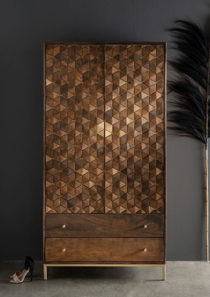 Main Möbel Kleiderschrank 99x190cm "Assuan" Mango & Metall goldfarbig