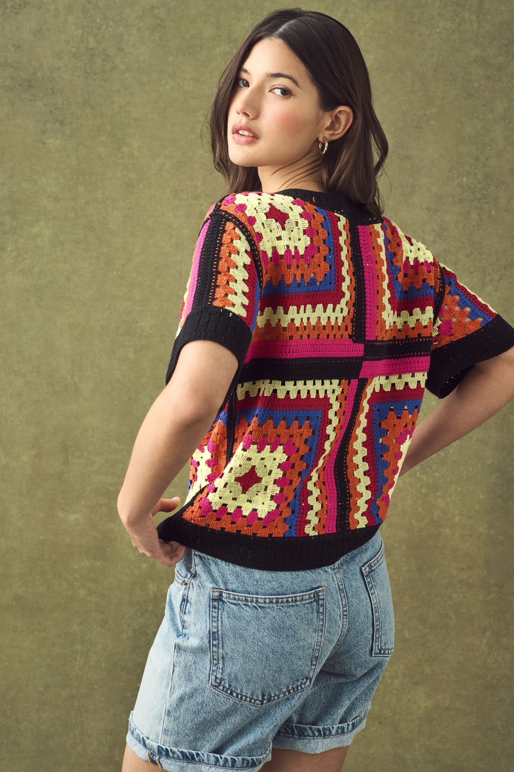 Next Kurzarmpullover T-Shirt mit gehäkeltem Ausschnitt (1-tlg) günstig online kaufen