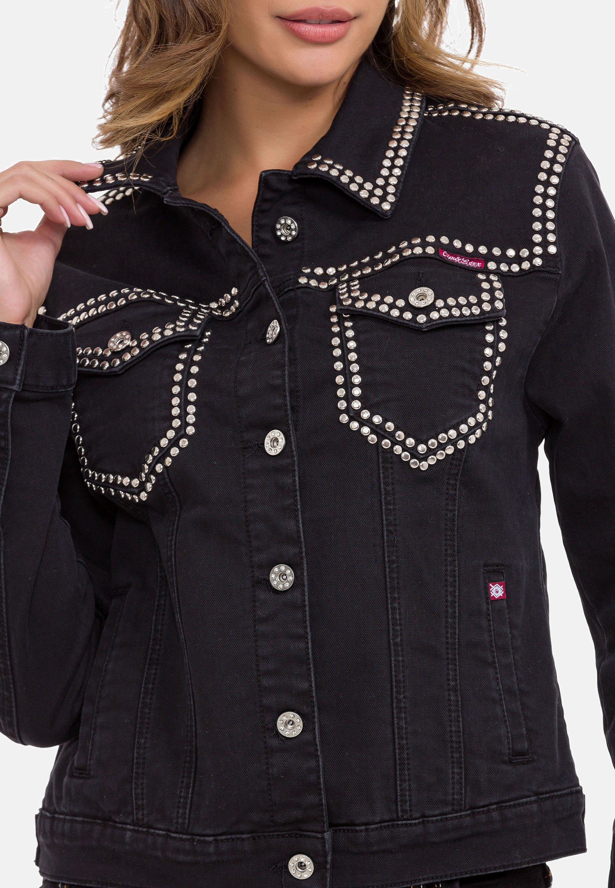 Jeansjacke modernen Baxx schwarz & Cipo mit Nieten-Details