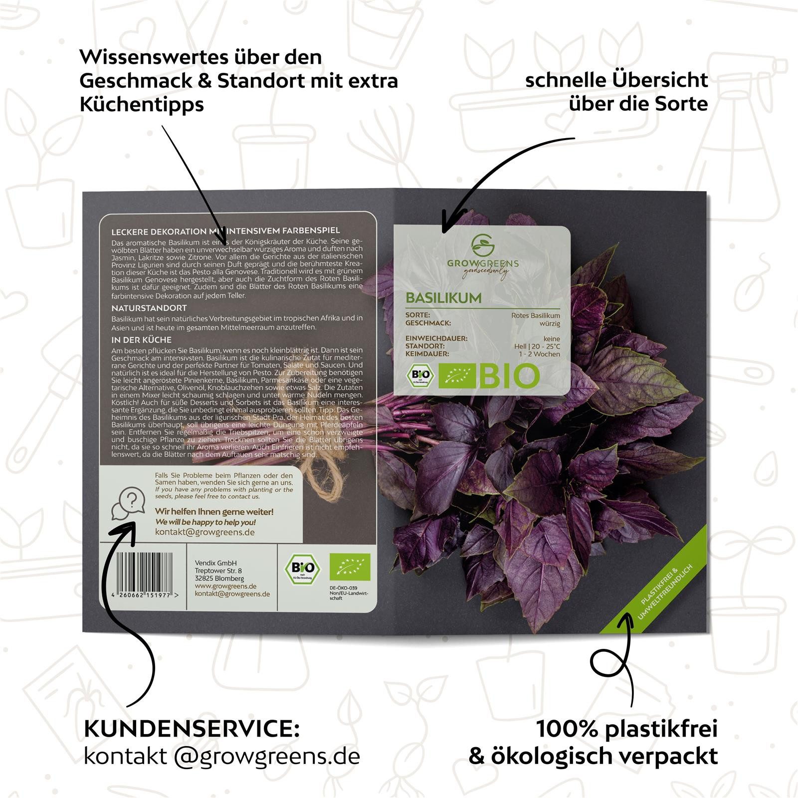 Growgreens Kräutersamen BIO Basilikum Samen Rot - Küchenkräuter Saatgut bio. Anbau (400 Korn) – Bild 5 von 5