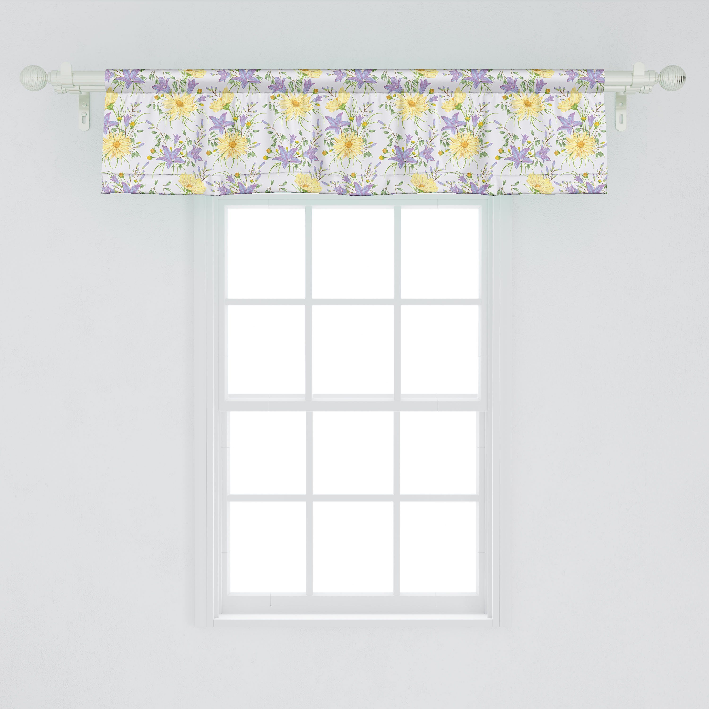 Scheibengardine Vorhang Volant Dekor Glockenblumen Stangentasche, Schlafzimmer Kamillen für Blumen Abakuhaus, Küche mit und Microfaser