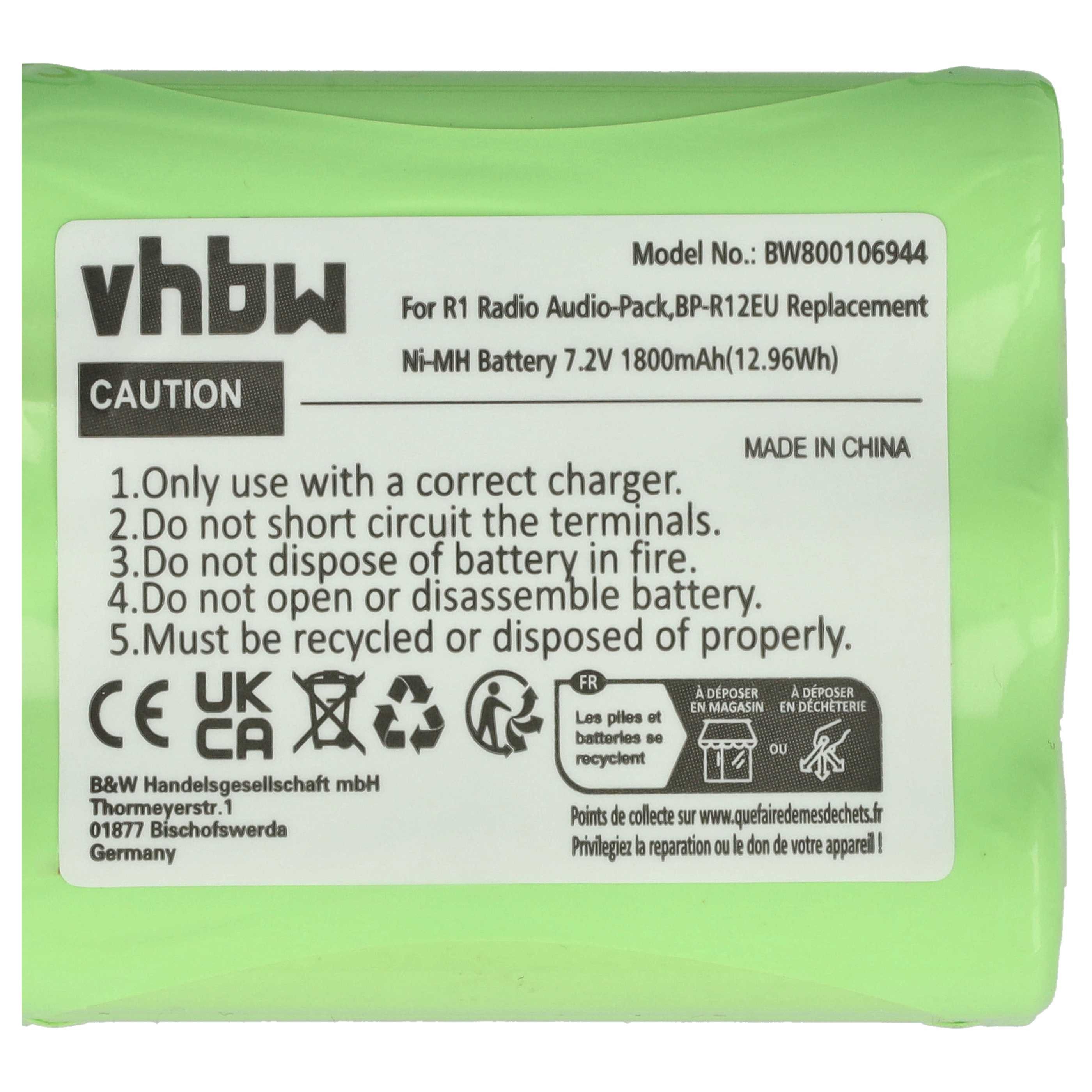 vhbw Akku passend für Tivoli PAL BT, PAL+ Radio (1800 mAh, 7,2 V, NiMH) Akku Akku NiMH 1800 mAh (7,2 V), Leistungsfähiger Austausch-Akku für Radio, Wiederaufladbar, Jede