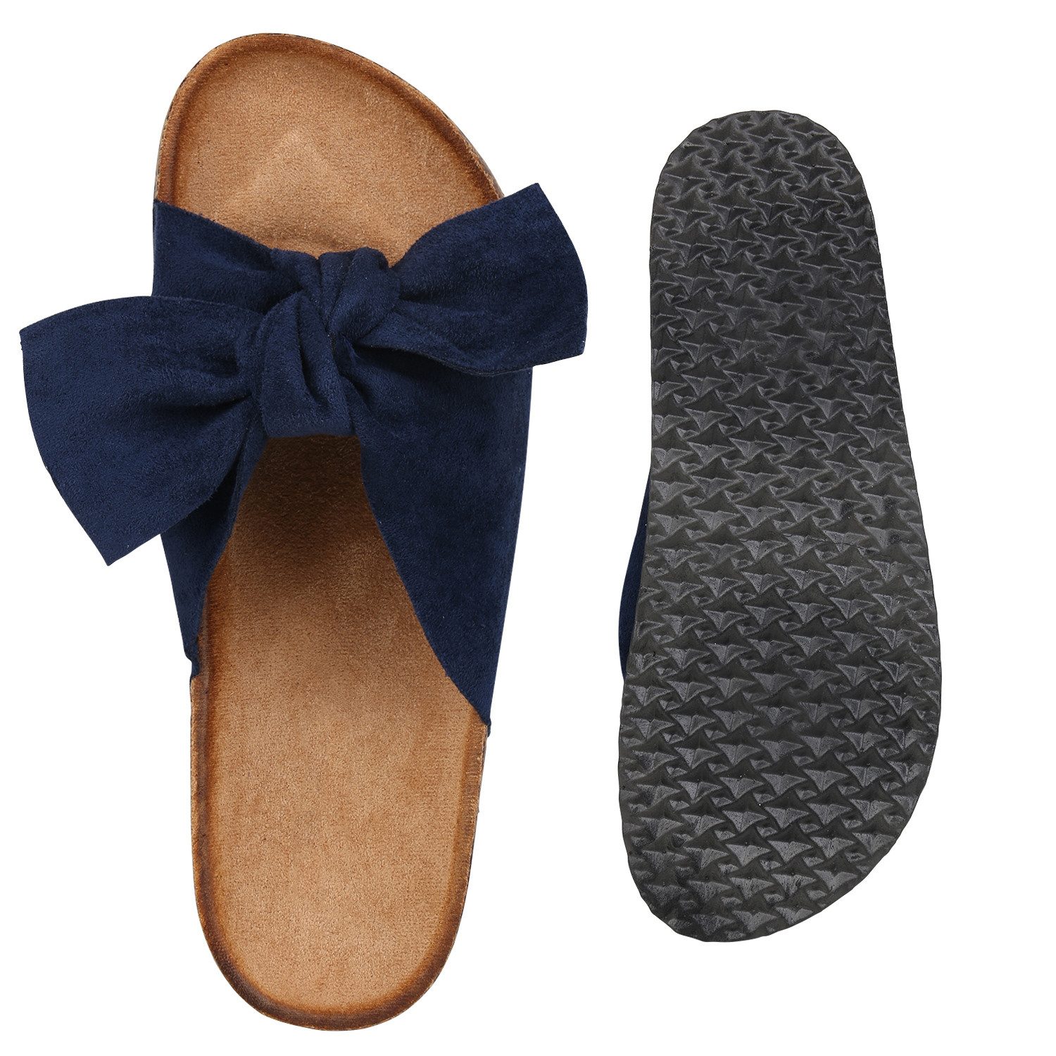 VAN HILL 19057336 BO S67 Damen Sandalen Dk. Blue 36 Pantolette Damen Sandalen Pantoletten Korkoptik Sommer Schlappen Hausschuhe