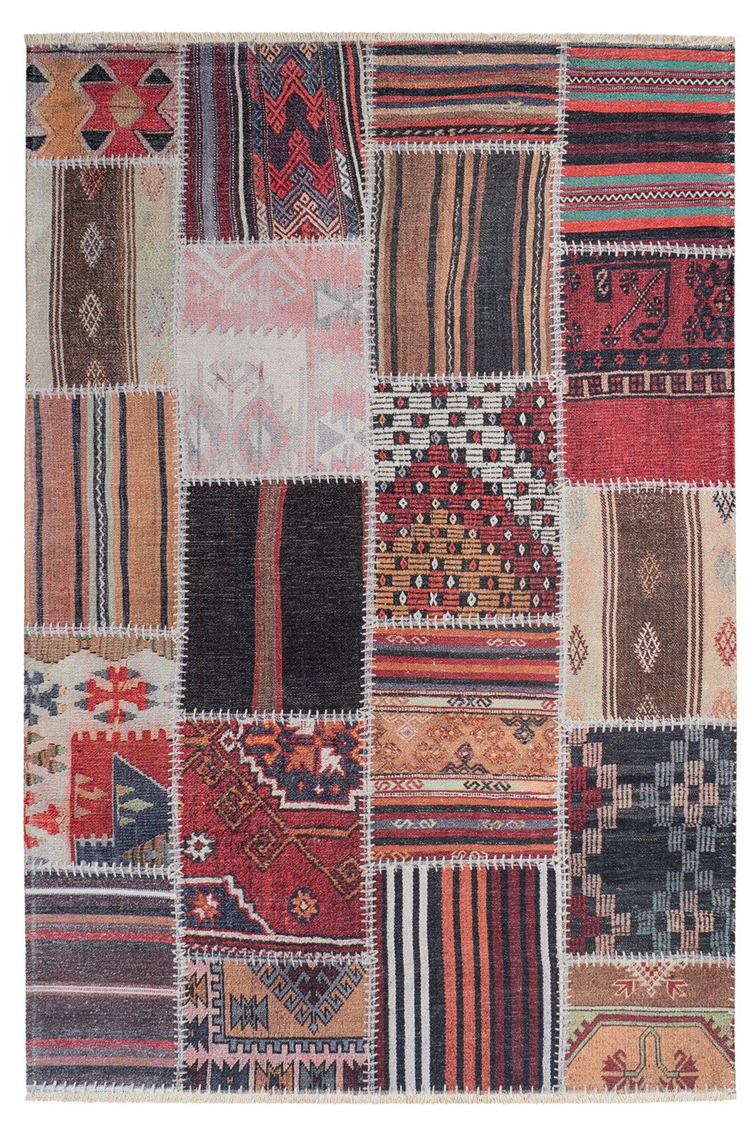 Kayoom Teppich Atoil 273, rechteckig, Höhe: 6 mm, Kurzflor, Patchwork Muster, mit Fransen