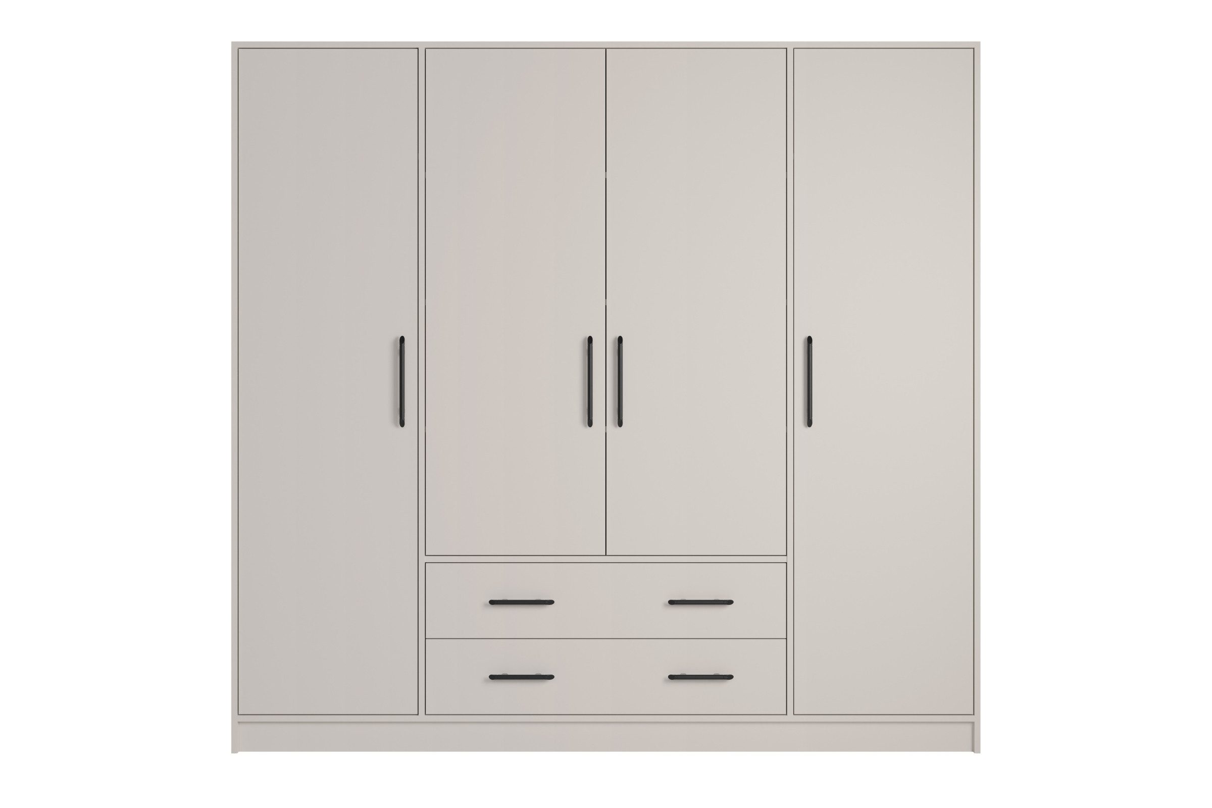 Deine Möbel 24 Kleiderschrank SAM SR1 4-türig mit Schubladen Cashmere mit Aufsatz optional (Set, 6-St., 200 cm breit Stauraum) Drehtürenschrank 200 cm breit für Schlafzimmer Flur Garderobe