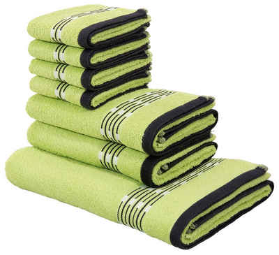 my home Handtuch Set »Jonnie«, Walkfrottee, (Set, 7-tlg), Handtücher aus 100% Baumwolle, Handtuchset mit gemusterter Bordüre