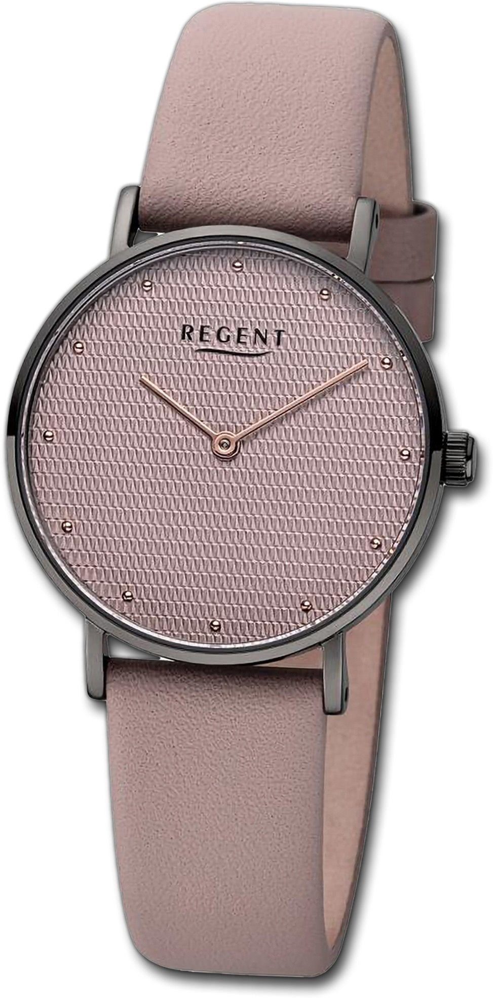 Regent Quarzuhr Regent Armbanduhr Gehäuse, rundes groß Damenuhr Analog, rosa, Lederarmband extra 32mm) (ca. Damen