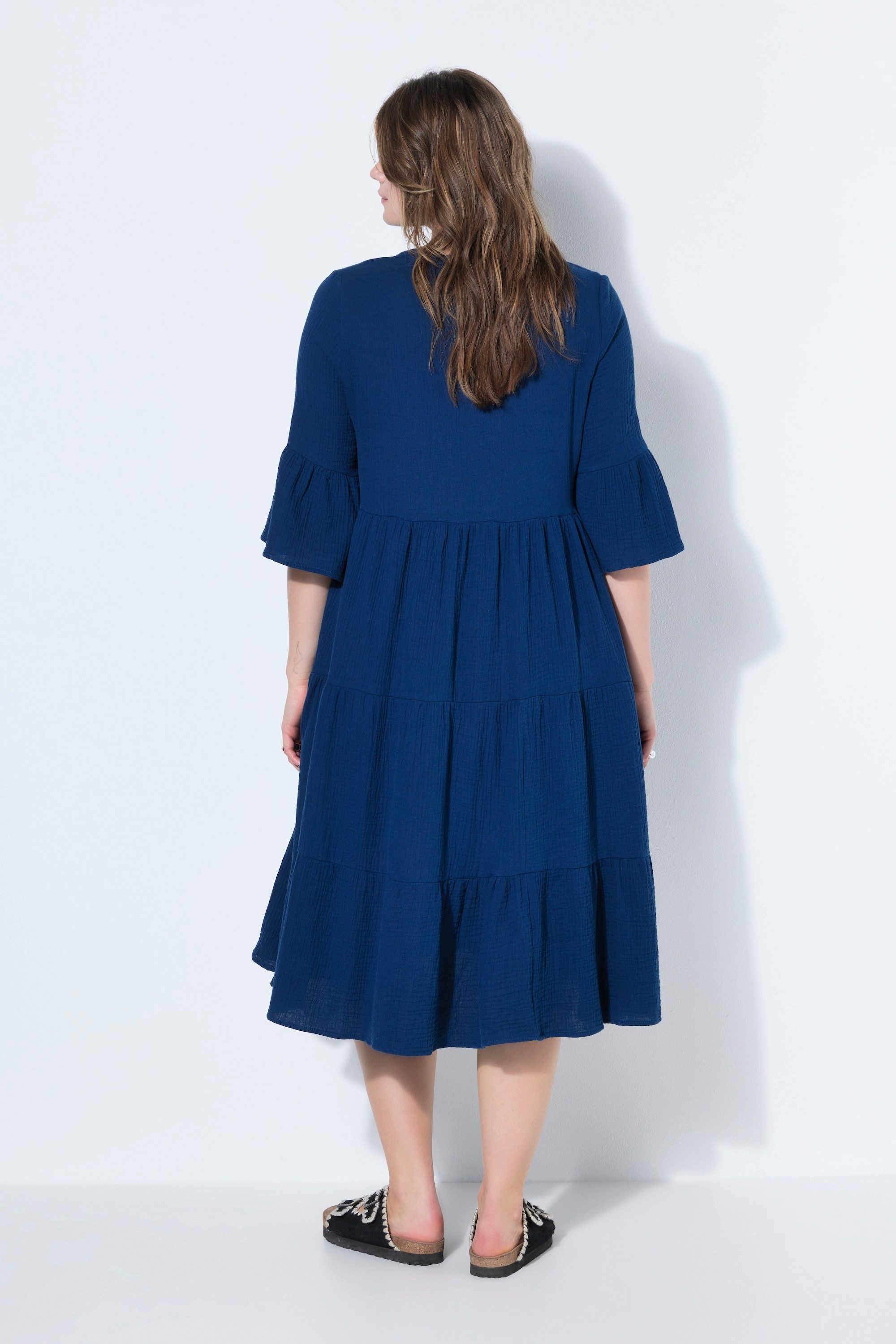 Studio Untold Maxikleid Maxikleid A-Line Musselin Stehkragen Volants