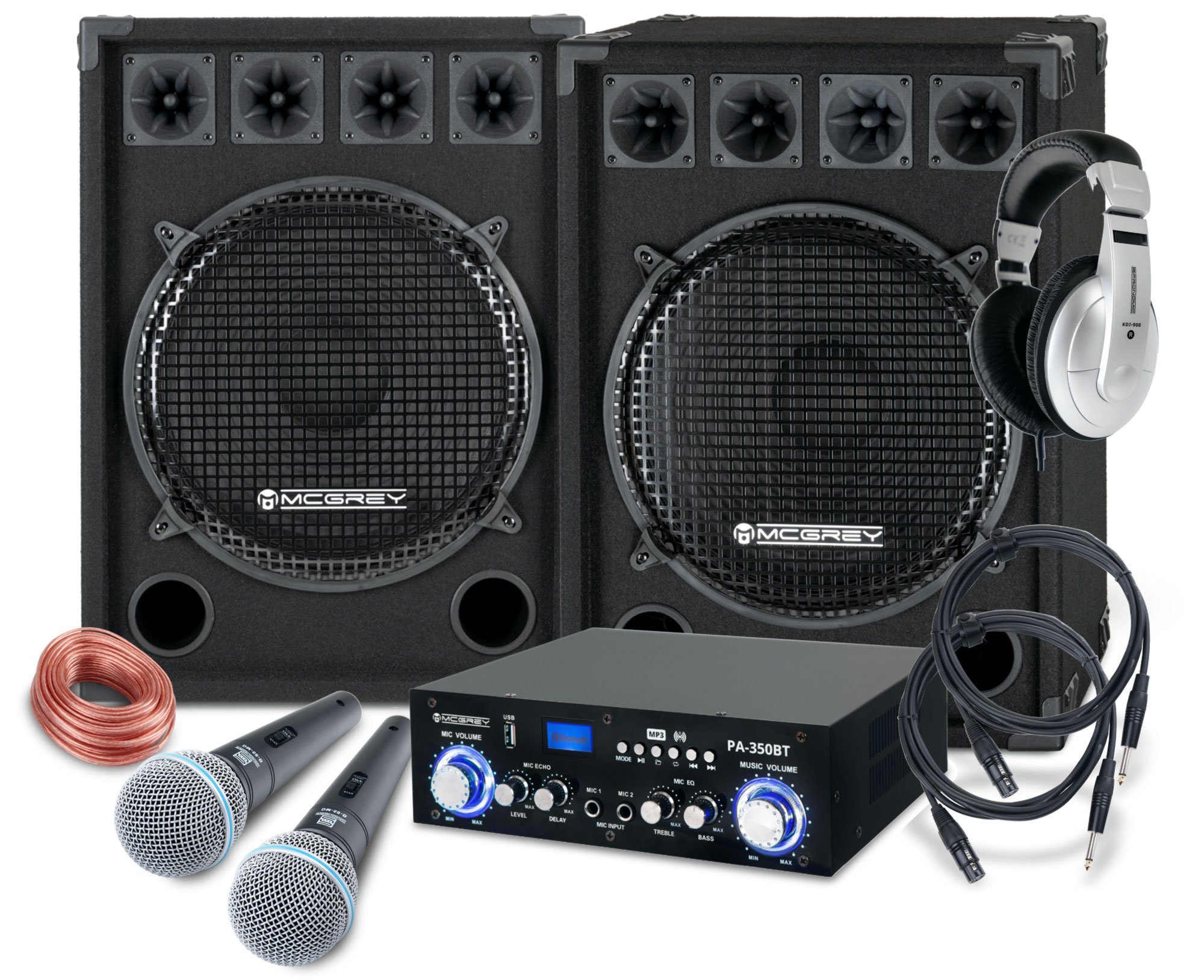 2-Wege Subwoofer Komplettset Endstufe zoll) Partyboxen inkl. Karaoke - (Bluetooth, Party-Lautsprecher DJ (15 Anlage Mikrofone) PA & W, 800 McGrey