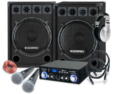 McGrey DJ Karaoke Komplettset PA Anlage Party-Lautsprecher (Bluetooth, 800 W, 2-Wege Partyboxen (15 zoll) Subwoofer - inkl. Endstufe & Mikrofone)