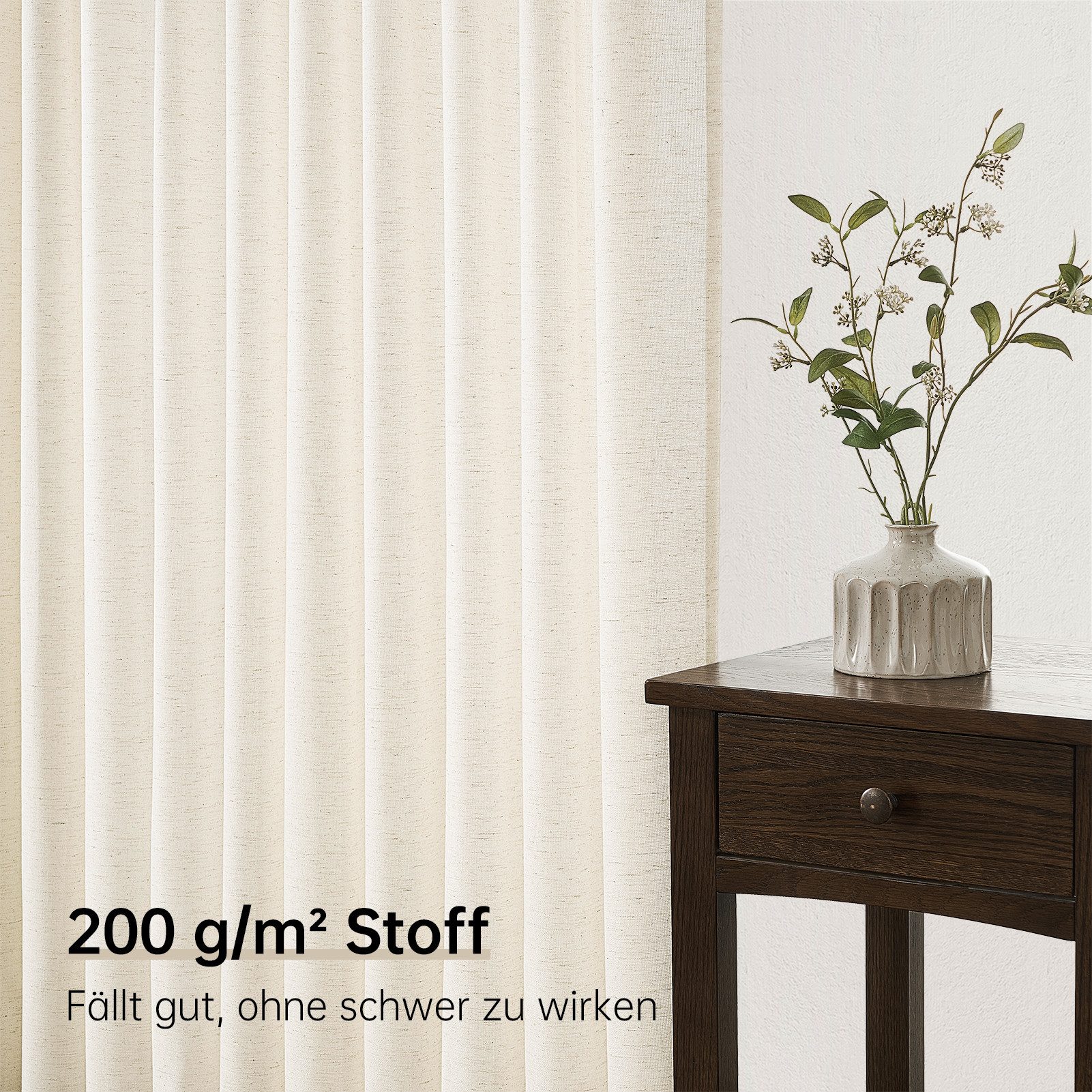 Topfinel Gardine Leinenoptik Gardinen mit Ösen Vorhänge für Wohnzimmer (2 St), Ösen, halbtransparent, vorhänge kinderzimmer halbtransparent Naturfarbe 140x160 S – Bild 4 von 5