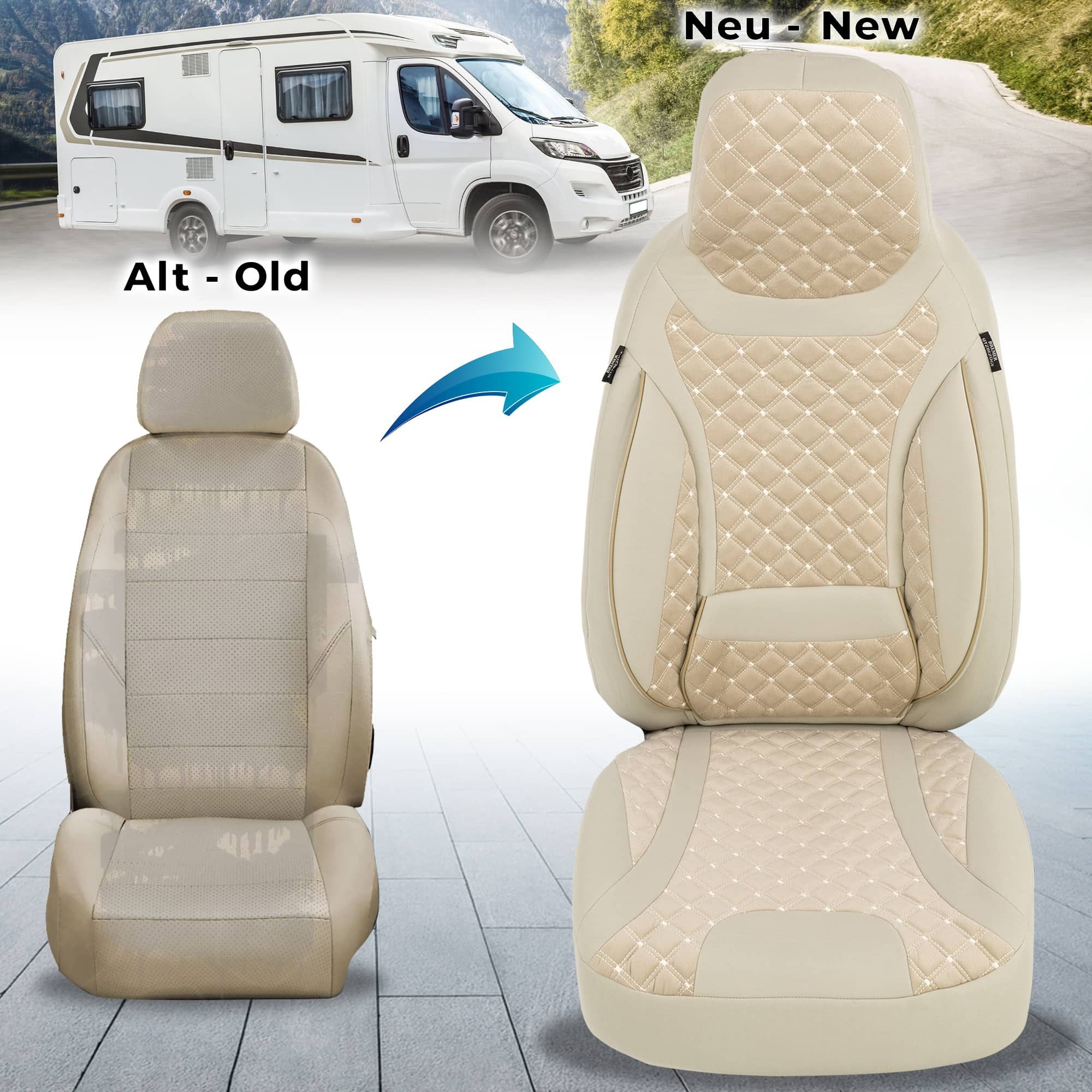 BREMER SITZBEZÜGE Autositzbezug für Clever Vans Celebration (T1), Set, 2-tlg., Schonbezüge Sitzbezüge Fahrer und Beifahrer, in Beige