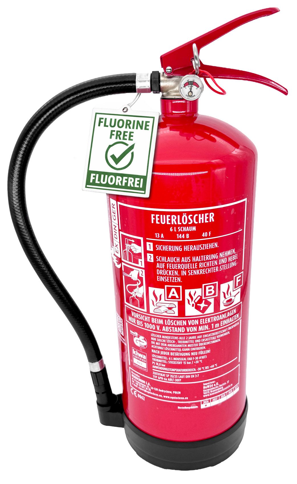 EXDINGER Schaum-Feuerlöscher Fettbrandlöscher fluorfrei ABF/-30FP 6l frostsicher 13A 144B 40F, Dauerdruck, ABF-Schaum, fluorfrei, (2-St) Dauerdrucklöscher fluorfrei, frostsicher