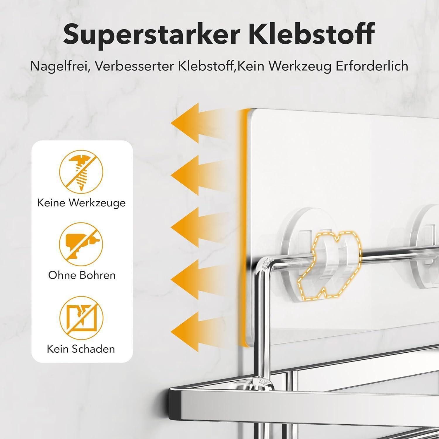 LuxusKollektion Duschablage Duschablage ohne Bohren 2 Duschregal Klebeflächen Silber – Bild 5 von 5