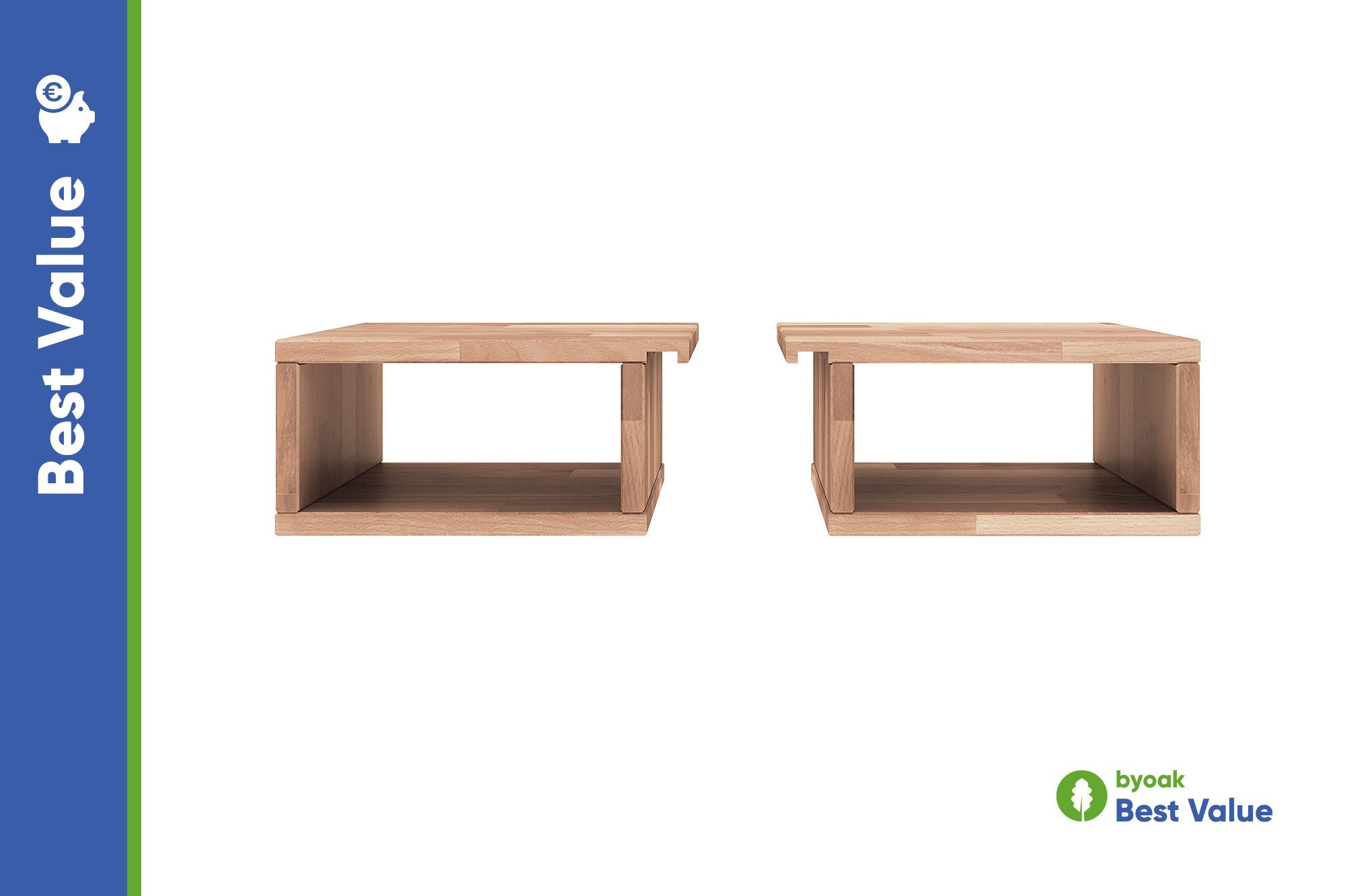 byoak Nachtkommode PENNY aus Massivholz, Linkes und Rechtes Paar, Geölt