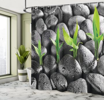 Abakuhaus Duschvorhang Moderner Digitaldruck mit 12 Haken auf Stoff Wasser Resistent Breite 175 cm, Höhe 180 cm, Pflanze Basalt-Steine ​​Bambus
