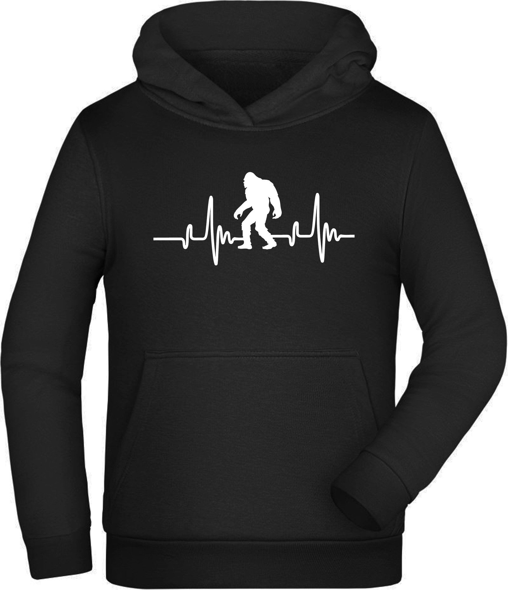 MyDesign24 Hoodie Kinder Hoodie - Herzschlaglinie mit Bigfoot Motiv EGK Kapuzen Pulli schwarz i566