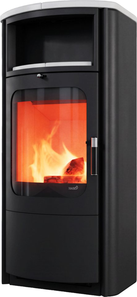 HARK Kaminofen "Opera Weiß-Matt", Exklusiv, Lieferung bis ins Wohnzimmer, 7 kW, Dauerbrand, Metallseiten, Top & Teefach Kacheln matt-weiß, Dauerbrand geprüft