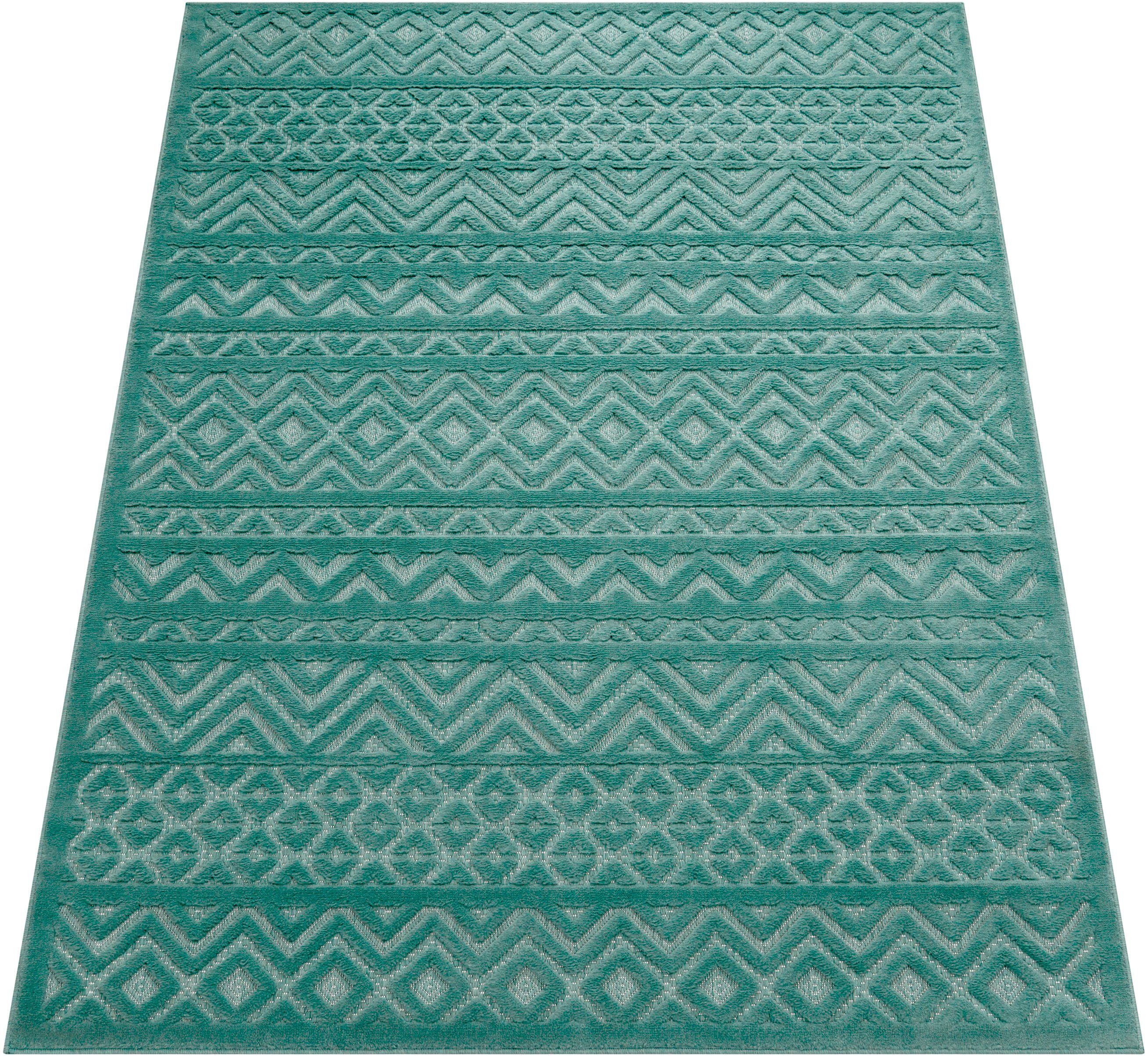 Teppich Livorno Muster, Paco rechteckig, Hoch-Tief mm, türkis Uni-Farben, 14 Scandi, Höhe: Rauten Home, Outdoor geeignet Effekt, 673