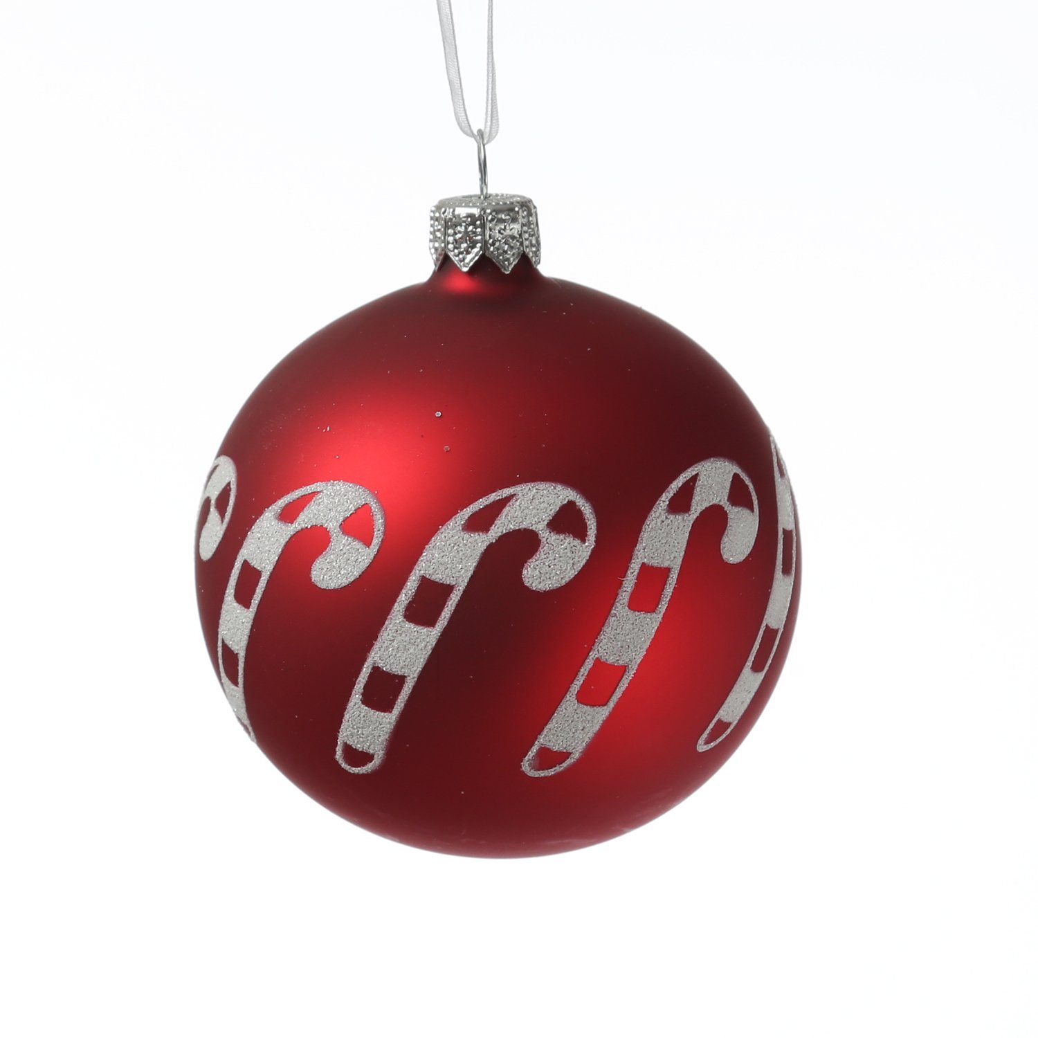 matt St) MARELIDA Christbaumkugel 8cm D: Weihnachtsbaumkugel (1 Zuckerstange Glas Weihnachtskugel rot