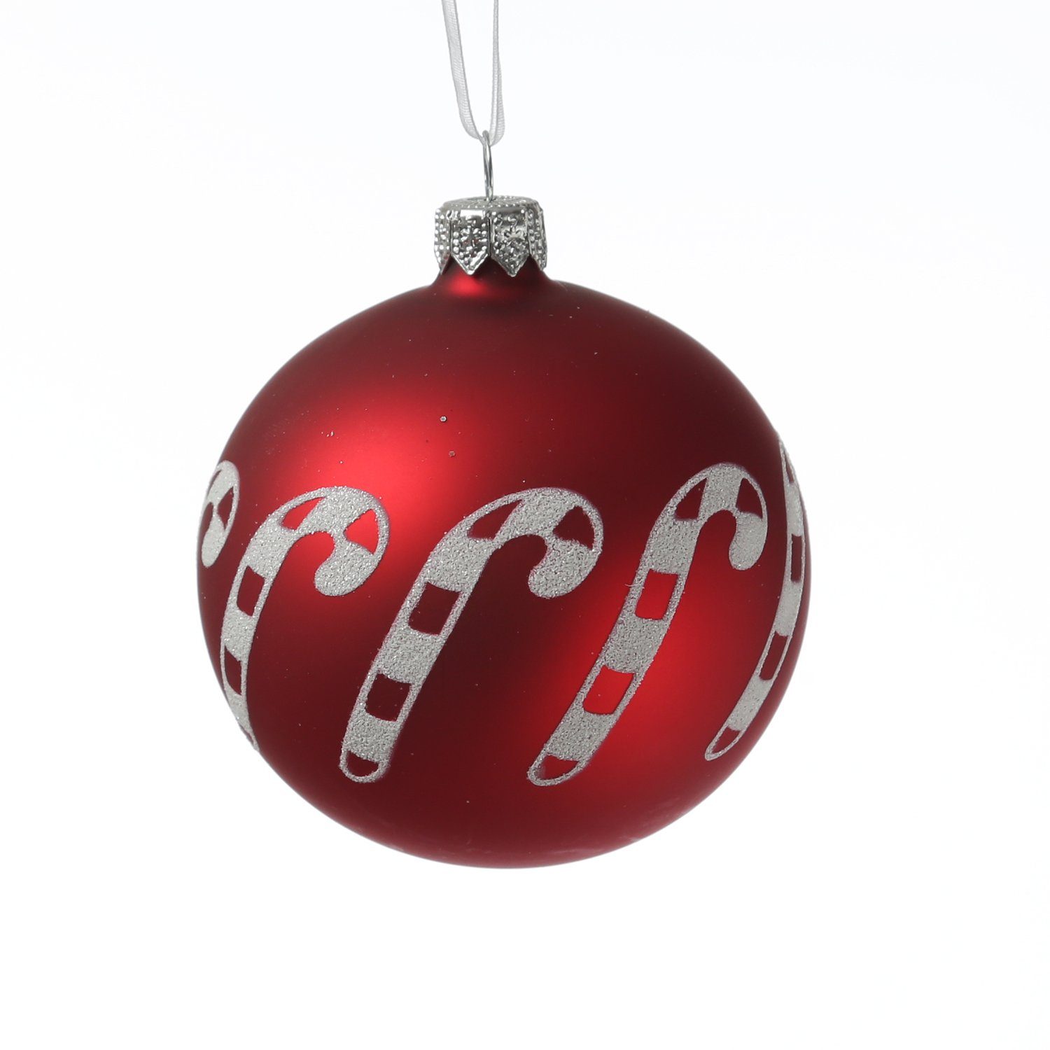 MARELIDA Weihnachtsbaumkugel Christbaumkugel Zuckerstange Weihnachtskugel Glas D: 8cm matt rot (1 St)