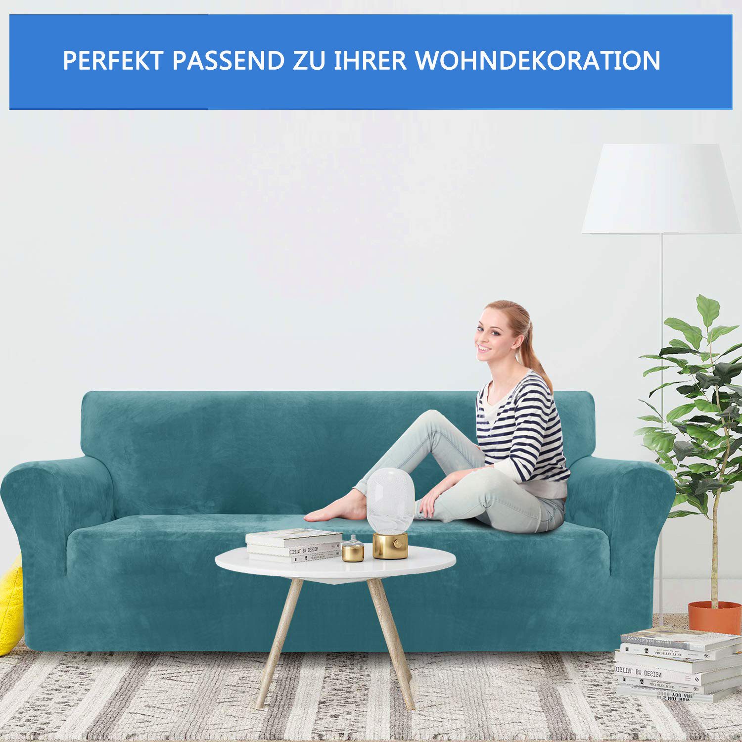 Diwzbyn Sofahusse Velvet Sofabezüge 1/2/3/4-Sitzer Stretch rutschfeste Couchbezug, für Hunde Katze Haustierfreundlich
