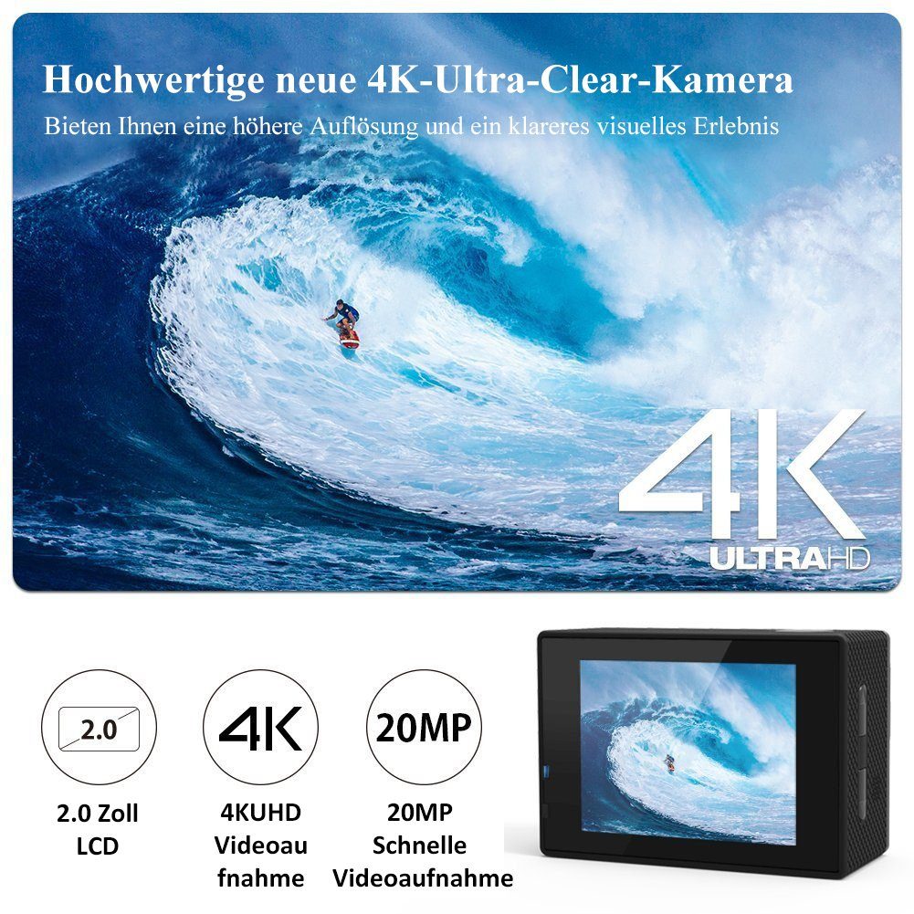 WLAN 170 Weitwinkel KIKAKO HD-Kamera Unterwasser Videokamera 20MP Sportkamera (Wi-Fi) (HD, WKamera, 4K