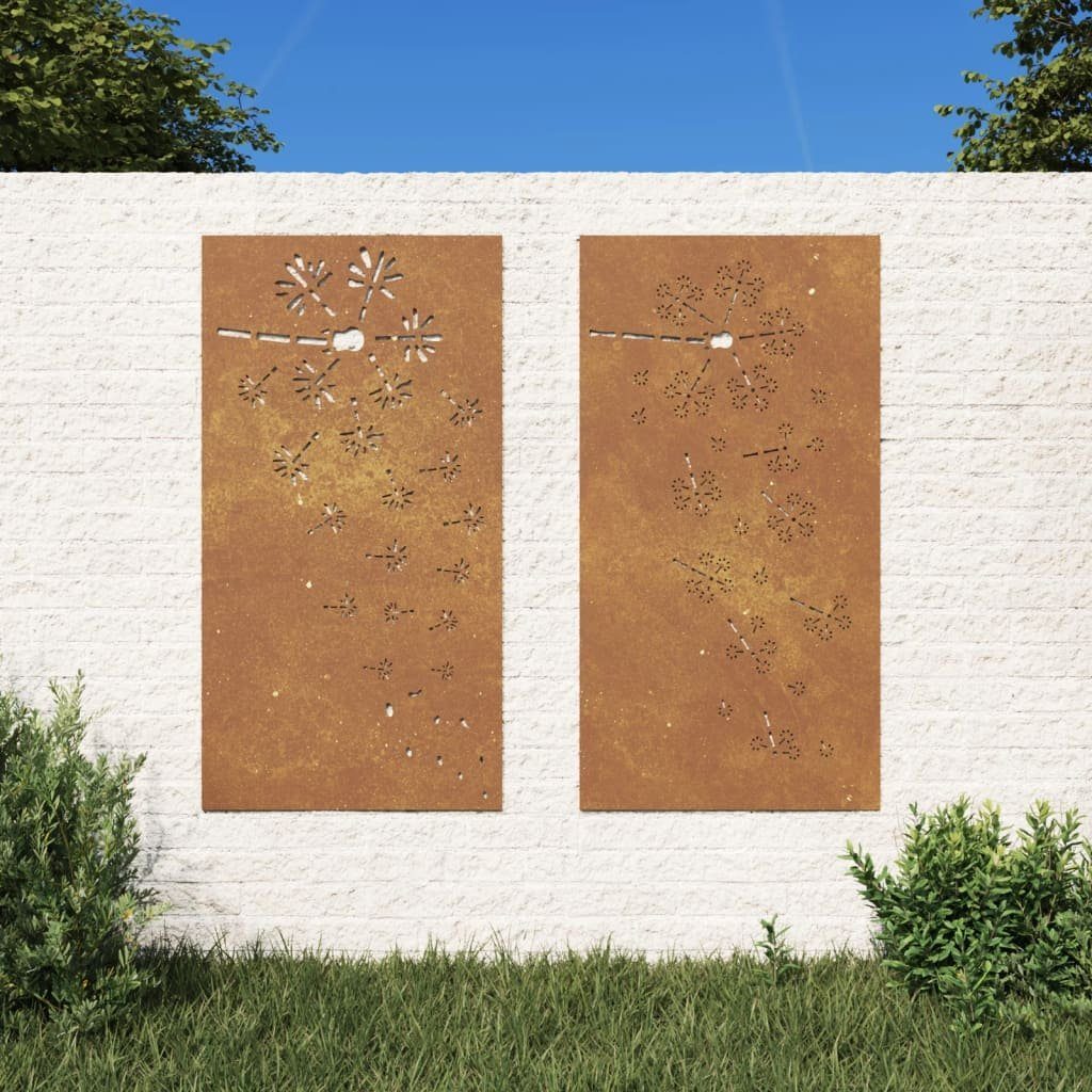 vidaXL Wandbild 2tlg. GartenWanddeko 105x55 cm Cortenstahl BlumenDesign