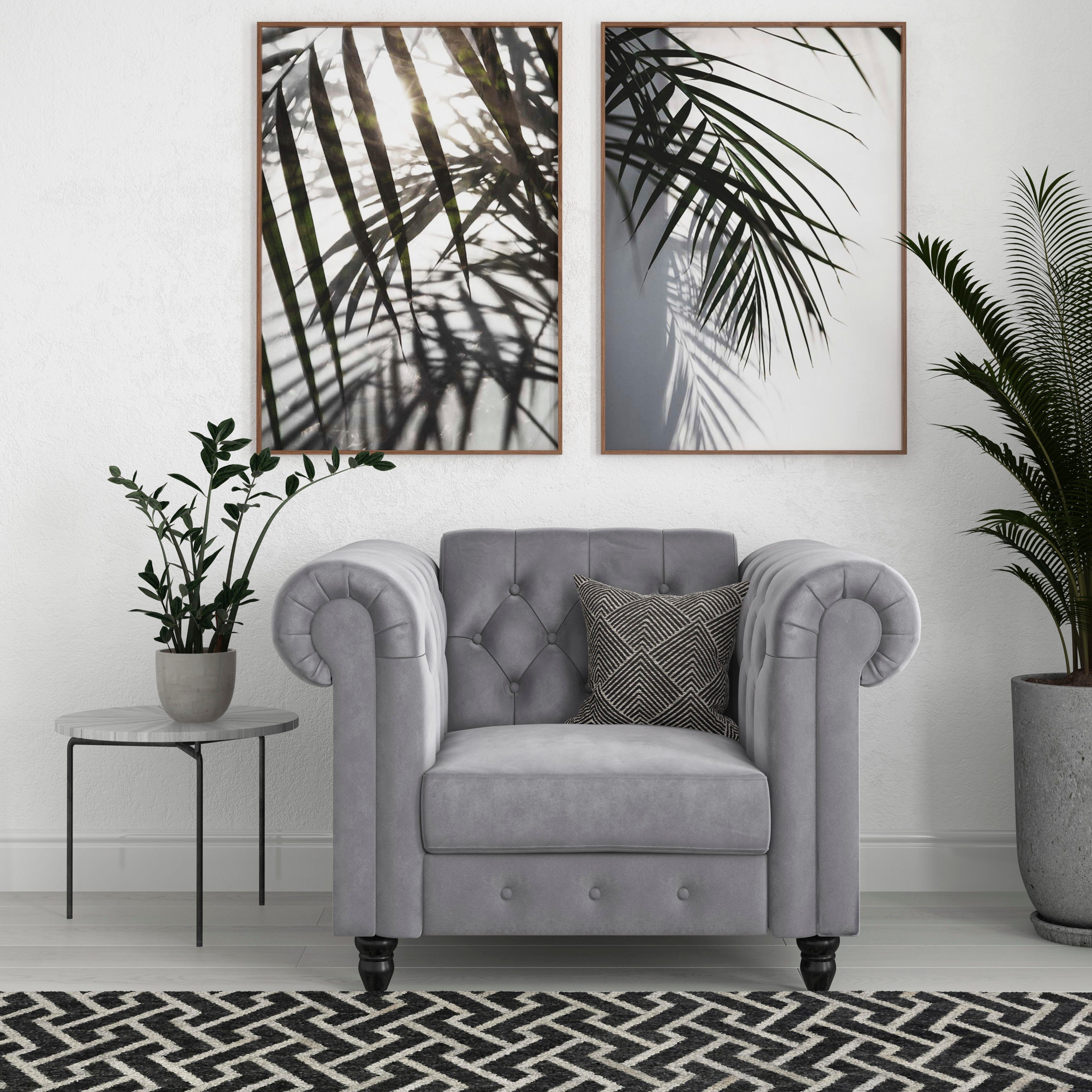 Dorel Home Chesterfield-Sessel Felix, mit Rückenlehne 3-fach verstellbar, Beine Massivholz, Sitzhöhe 46 cm