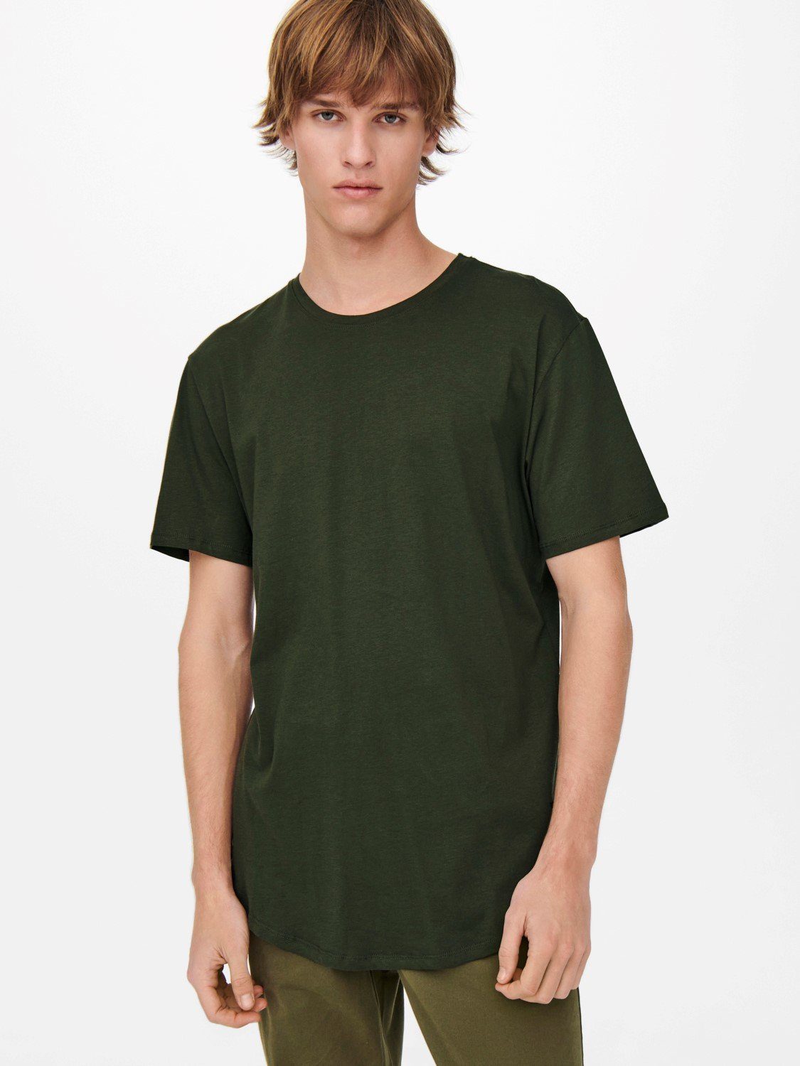 ONLY & SONS T-Shirt Langes Rundhals T-Shirt Kurzarm Shirt ONSMATT Stretch Basic (1-tlg) 3971 in Khaki