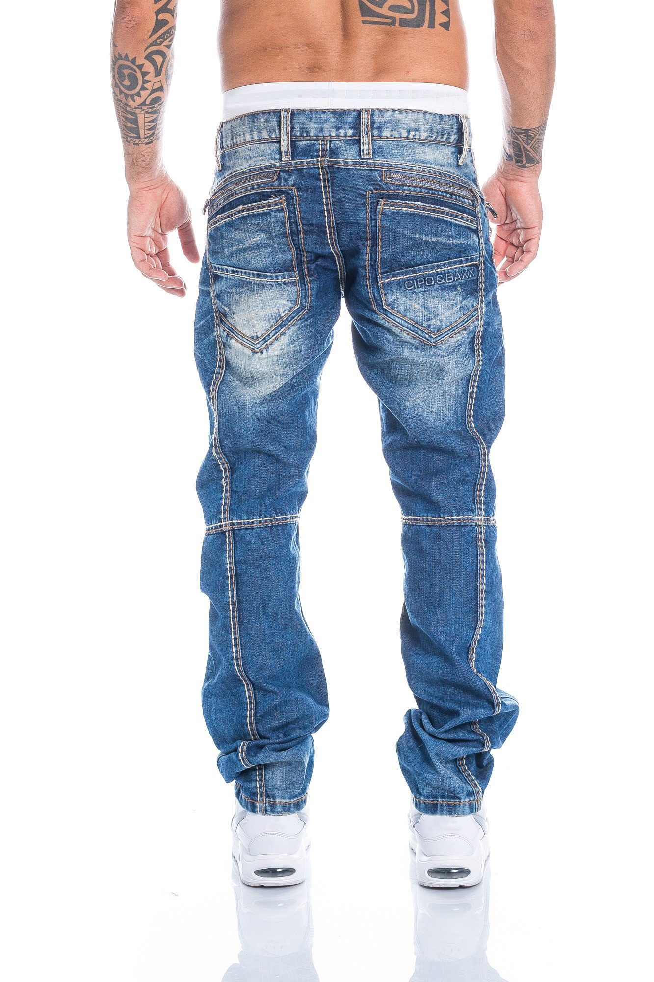 Cipo & Baxx Regular-fit-Jeans Herren Jeans Hose mit ausgefallener Nahtstruktur Jeanshose mit aufwendiger Nahtverzierung und stylischer Waschung