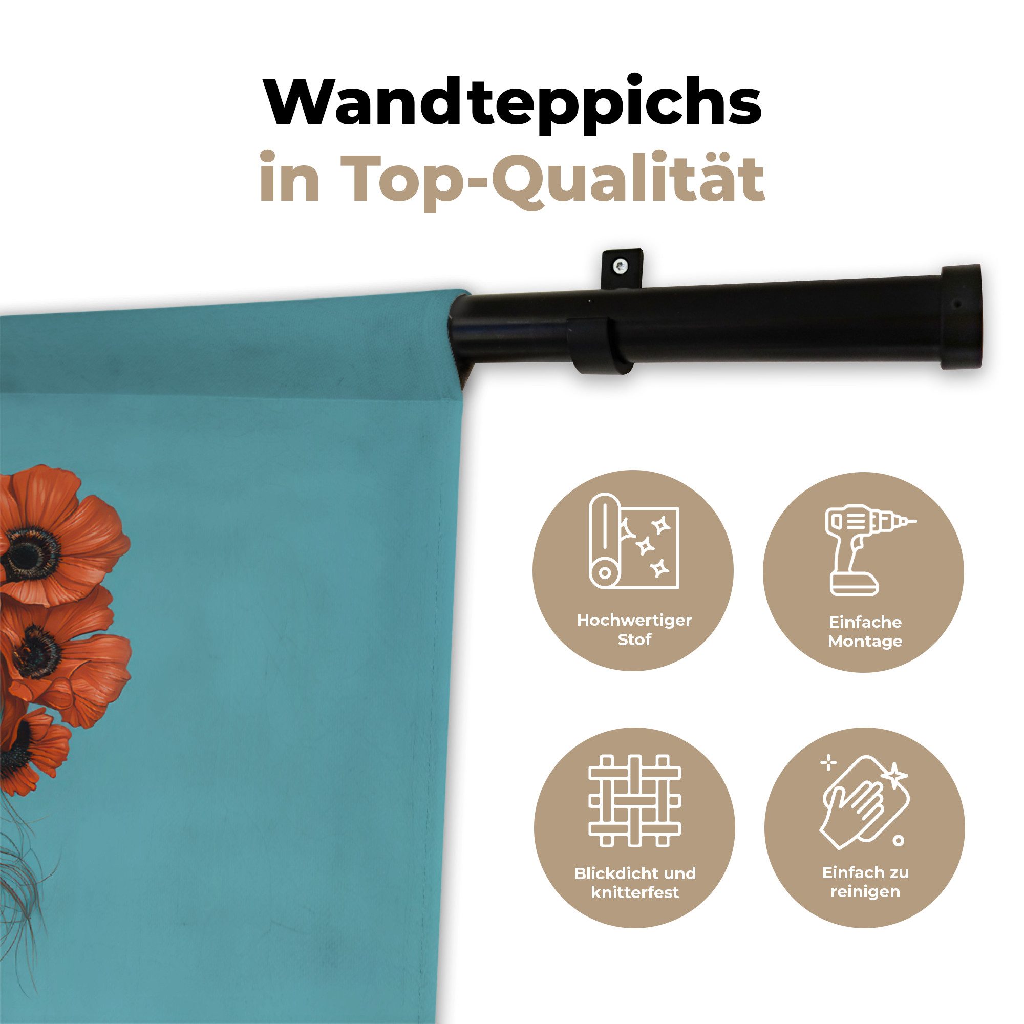 MuchoWow Wandteppich Frau - Blau - Schmetterling - Floral - Ästhetisch, Rechteckig, Höhe: 3 mm, Wandteppich für Wohnzimmer, Schlafzimmer, 60x40 cm