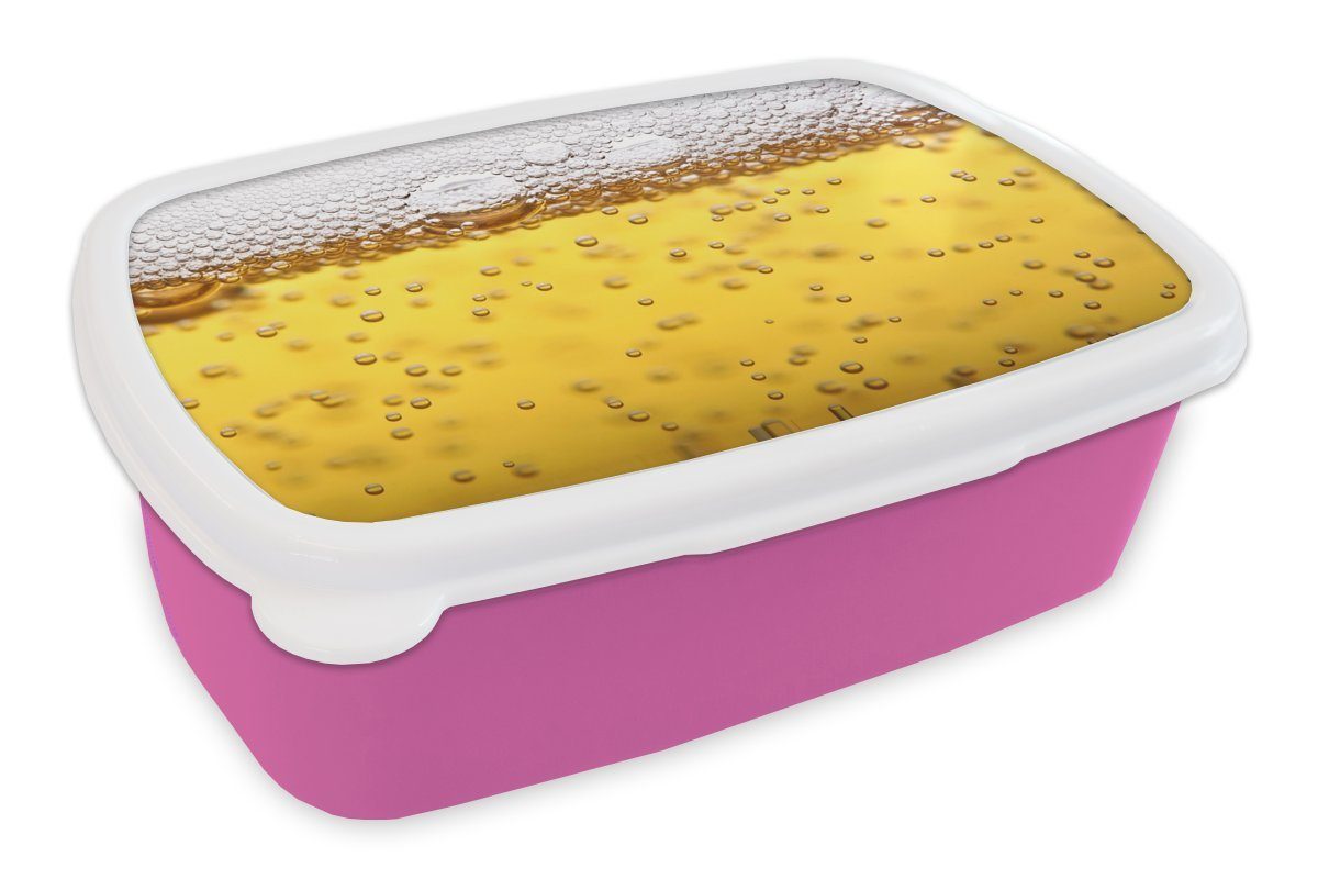 MuchoWow Lunchbox Bierblasen im Glas, Kunststoff, (2-tlg), Brotbox für Erwachsene, Brotdose Kinder, Snackbox, Mädchen, Kunststoff rosa