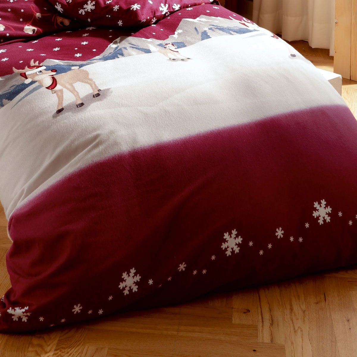 TRAUMSCHLAF Bettwäsche Winterwonderland, Biber, 2 teilig, Rentiere in Winterlandschaft
