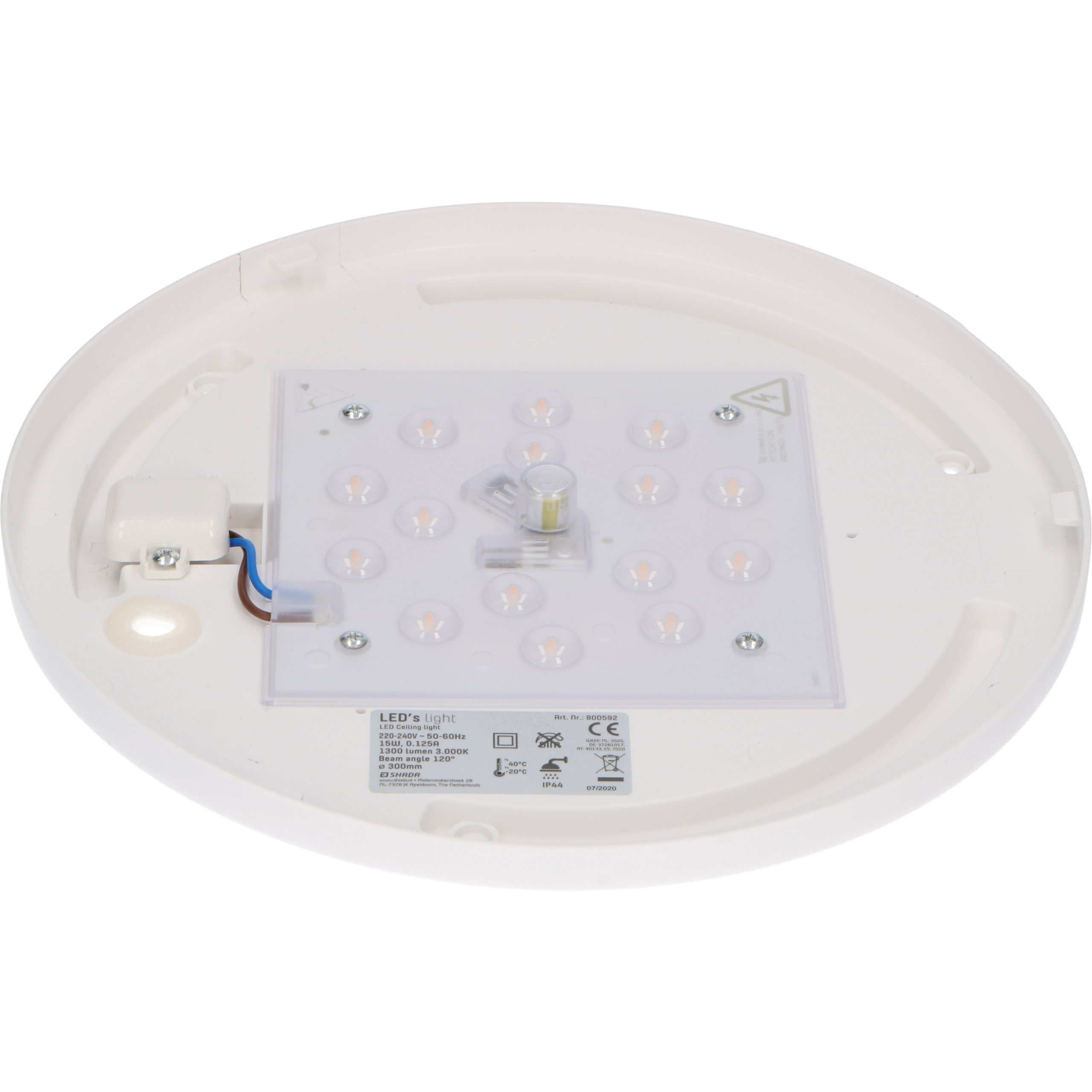 Deckenleuchte 15W LED's IP44 Deckenleuchte, 30cm LED, 3 0800592 light Schutzbereich geeignet LED warmweiß
