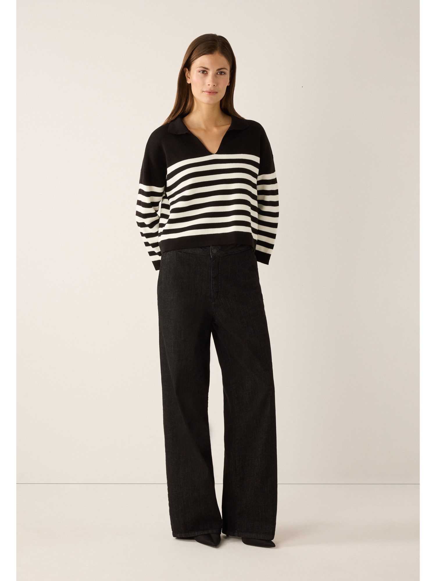 MORE&MORE Rundhalspullover sportiver 3/4 Arm Pullover, gestreift günstig online kaufen