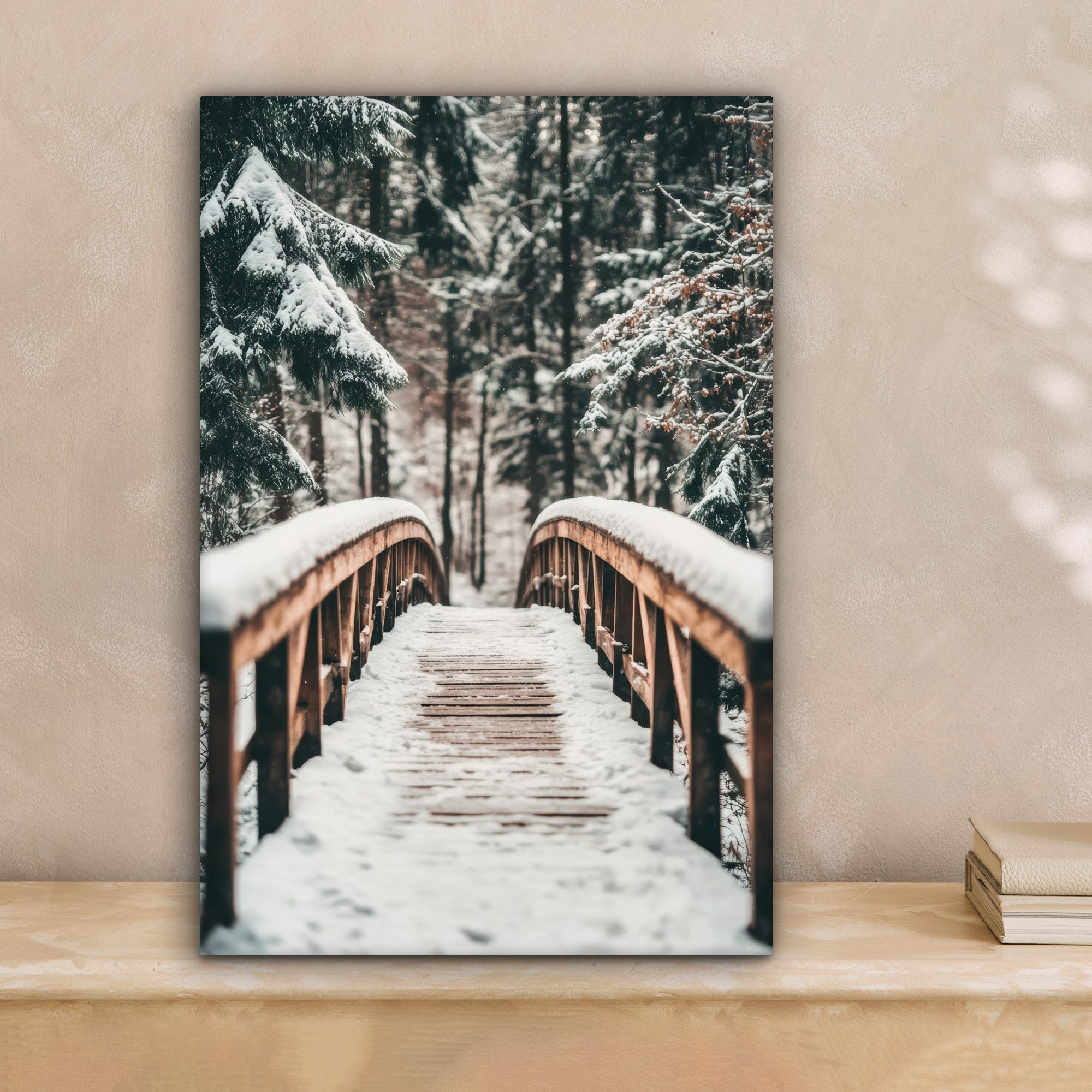 OneMillionCanvasses® Leinwandbild Brücke - Winterlandschaft - günstig online kaufen
