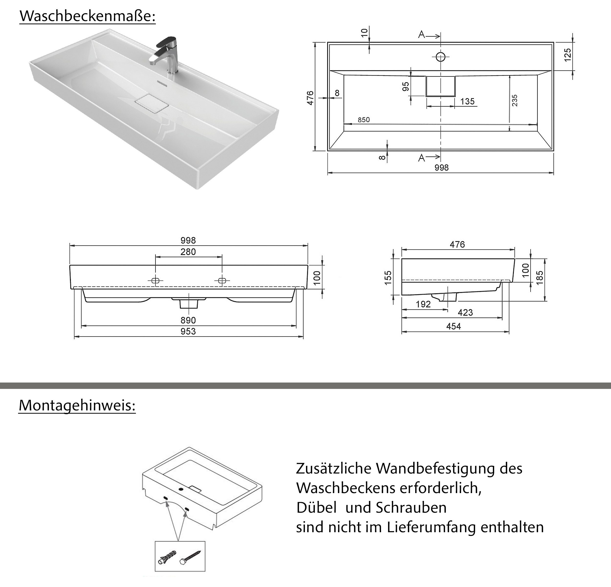 welltime Badmöbel-Set SALVADA, 2tlg-Set, gedämpfte Scharniere, Softclose, Keramikbecken, (Maße (B/T/H): 100/47,5/200 cm), Kaschmir, Keramikbecken 1 od. 2 Armaturlochbohrungen