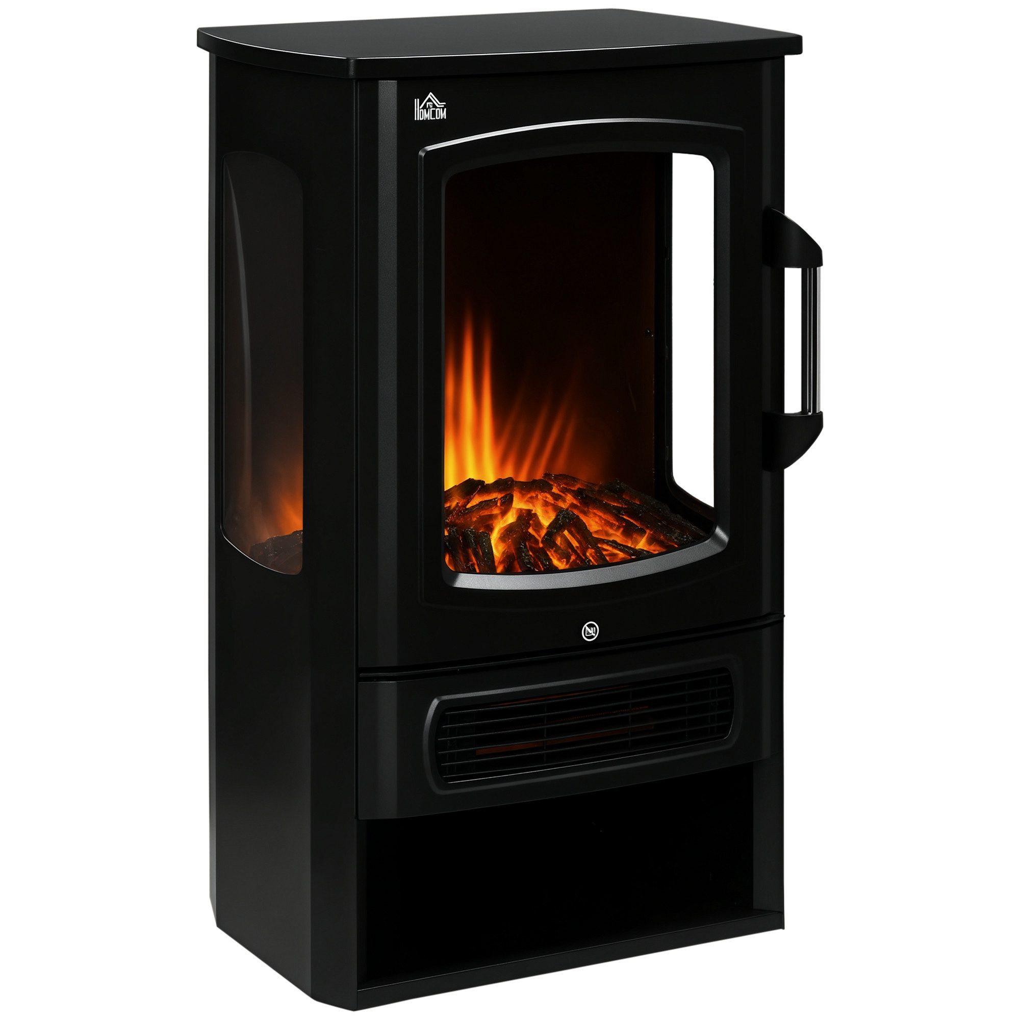 HOMCOM Elektrokamin LED Standkamin mit Flammeneffekt Innenraumheizung Stahl Schwarz, 2 Heizstufen, 1000,2000W