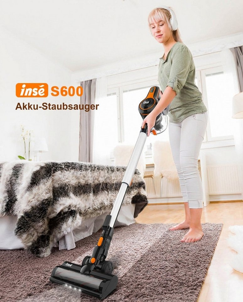 INSE Akku-Hand-und Stielstaubsauger 2026 Neuer Akku Staubsauger 80000 Pa/55 Min/1,2 L Staubsauger Kabellos, mit Beutel, 50dB leise/5-Stufen-Filter/LED Display, Ideal für Böden/Teppiche/Auto