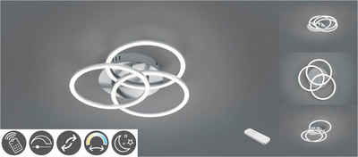 TRIO Leuchten LED Deckenleuchte Circle, LED fest integriert, warmweiß - kaltweiß, Deckenlampe Nickel matt mit schwenkbaren Ringen / inkl. Fernbedienung