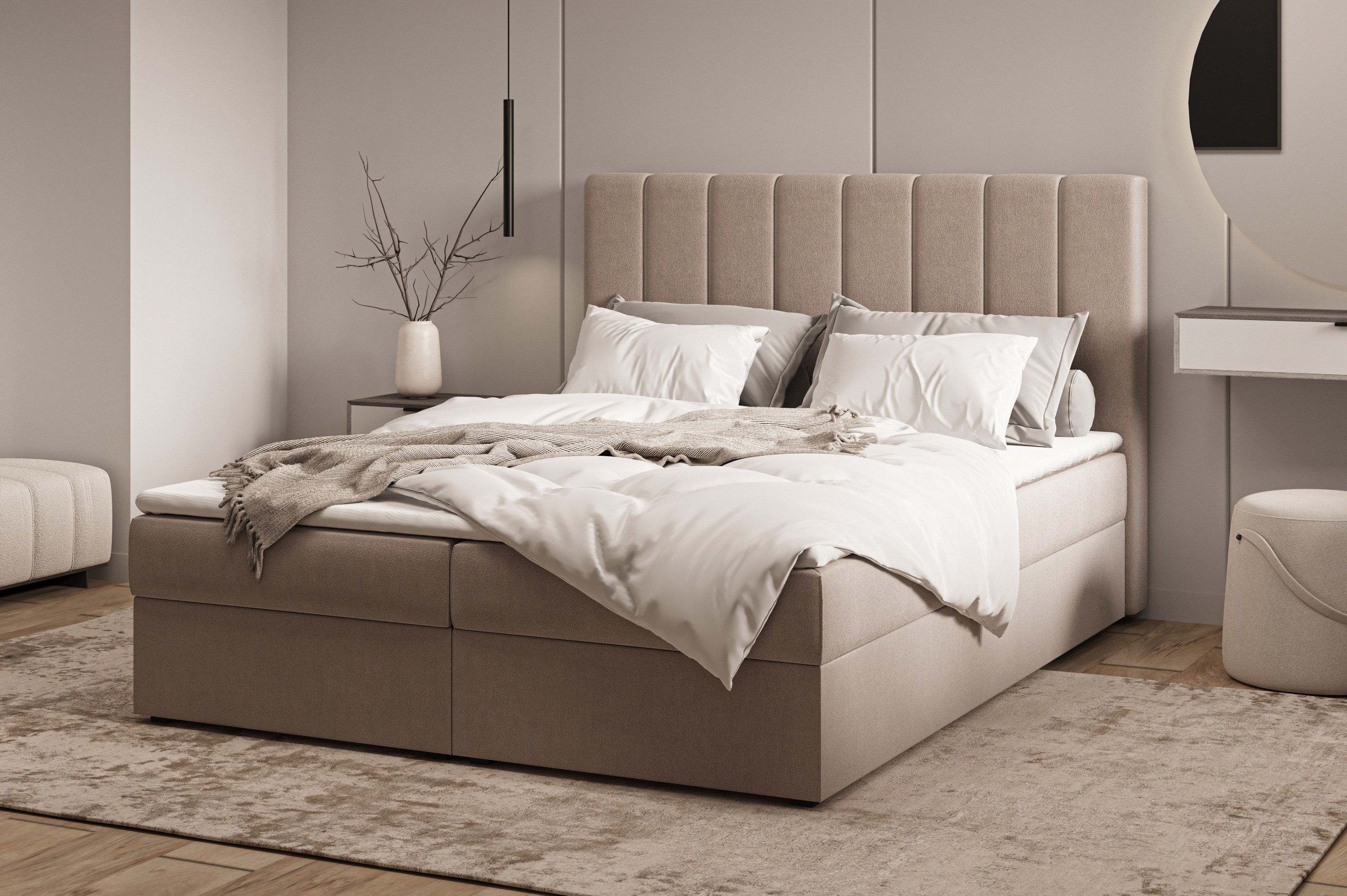 MOEBLO Boxspringbett Bett 01 (Bonell, Topper, Doppelbett gepolstertes Kopfteil mit Bettkasten Boxspringbett, aus Samt, Polsterbett Kontinentalbett, dekorativem Kopfteil), Boxspring, - (BxHxT):143/163/183x113x214 cm