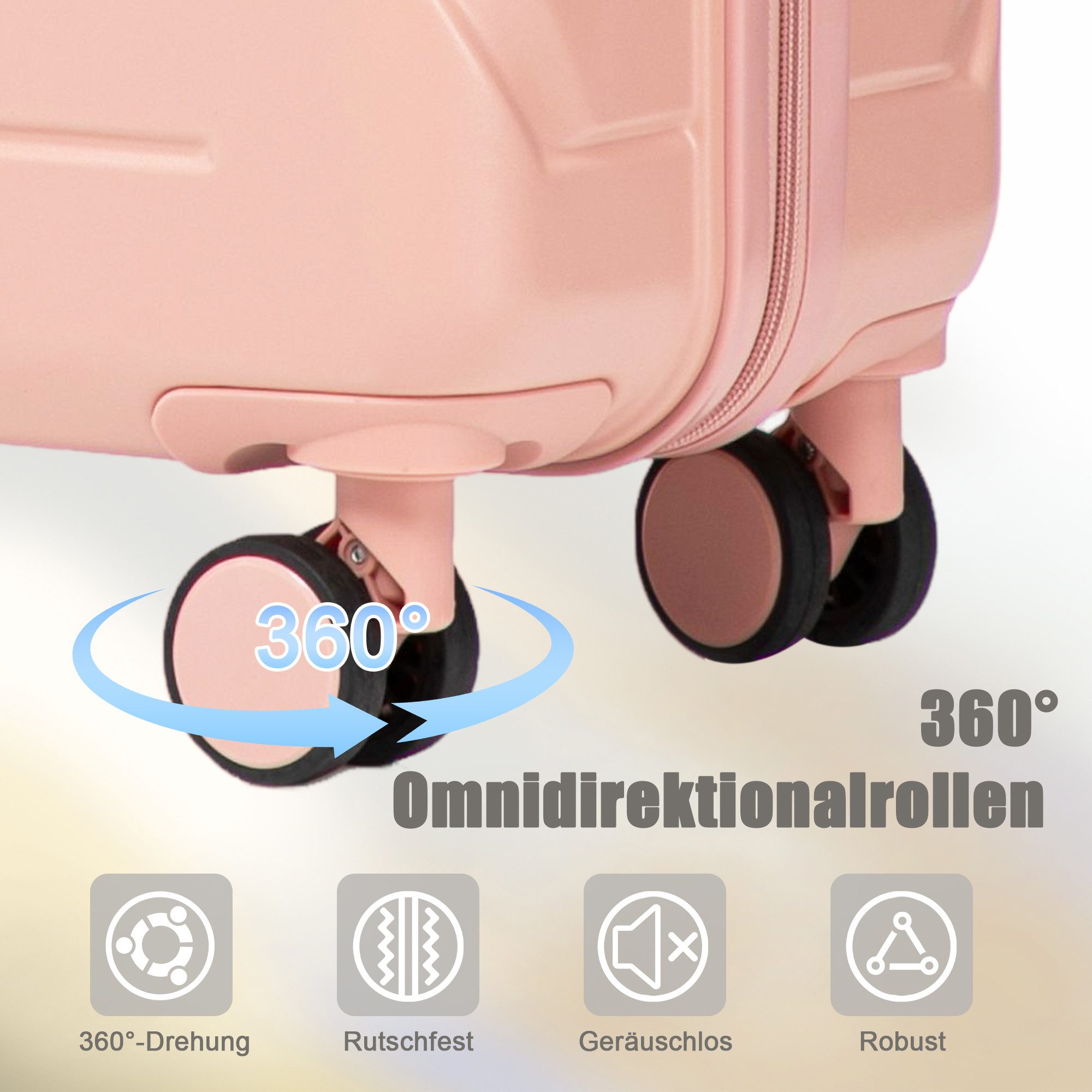 i@home Kofferset 14"/19"/24"/28" 4-teiliger Koffer, 4 Rollen, (4 tlg., 1 Kosmetiktasche, 1 Handgepäck, 2 Aufgabegepäck), zwei Größen mit Seitenhandgriffen, Aufhängehaken & Schutzfüßen