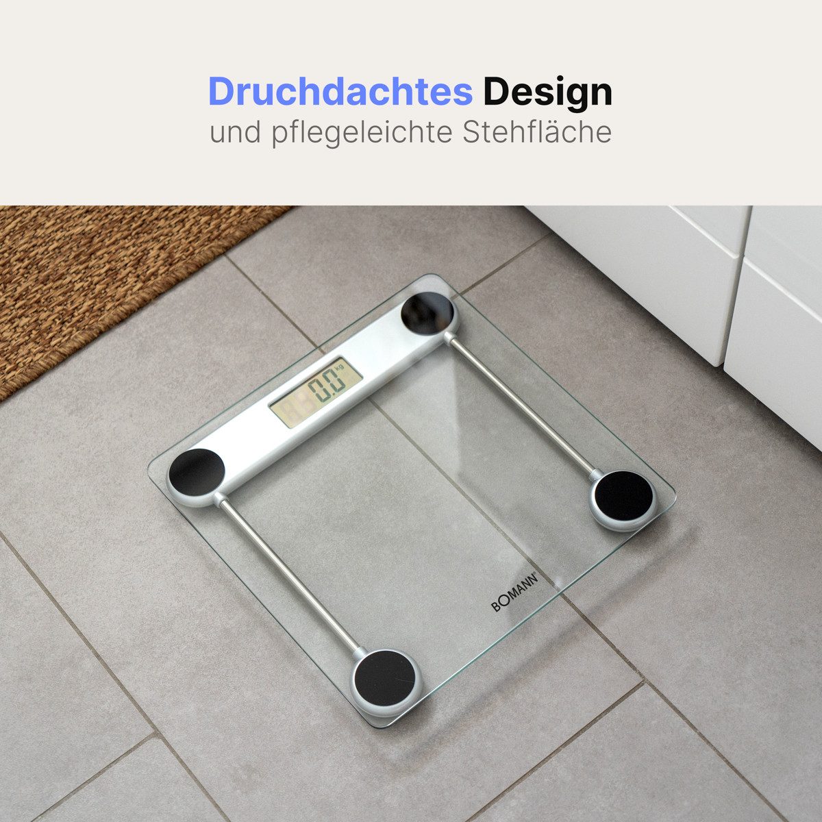 BOMANN Personenwaage PW 1417 CB, mit Glas-Oberfläche, Messbereich von 2,5–150 kg – Bild 2 von 5