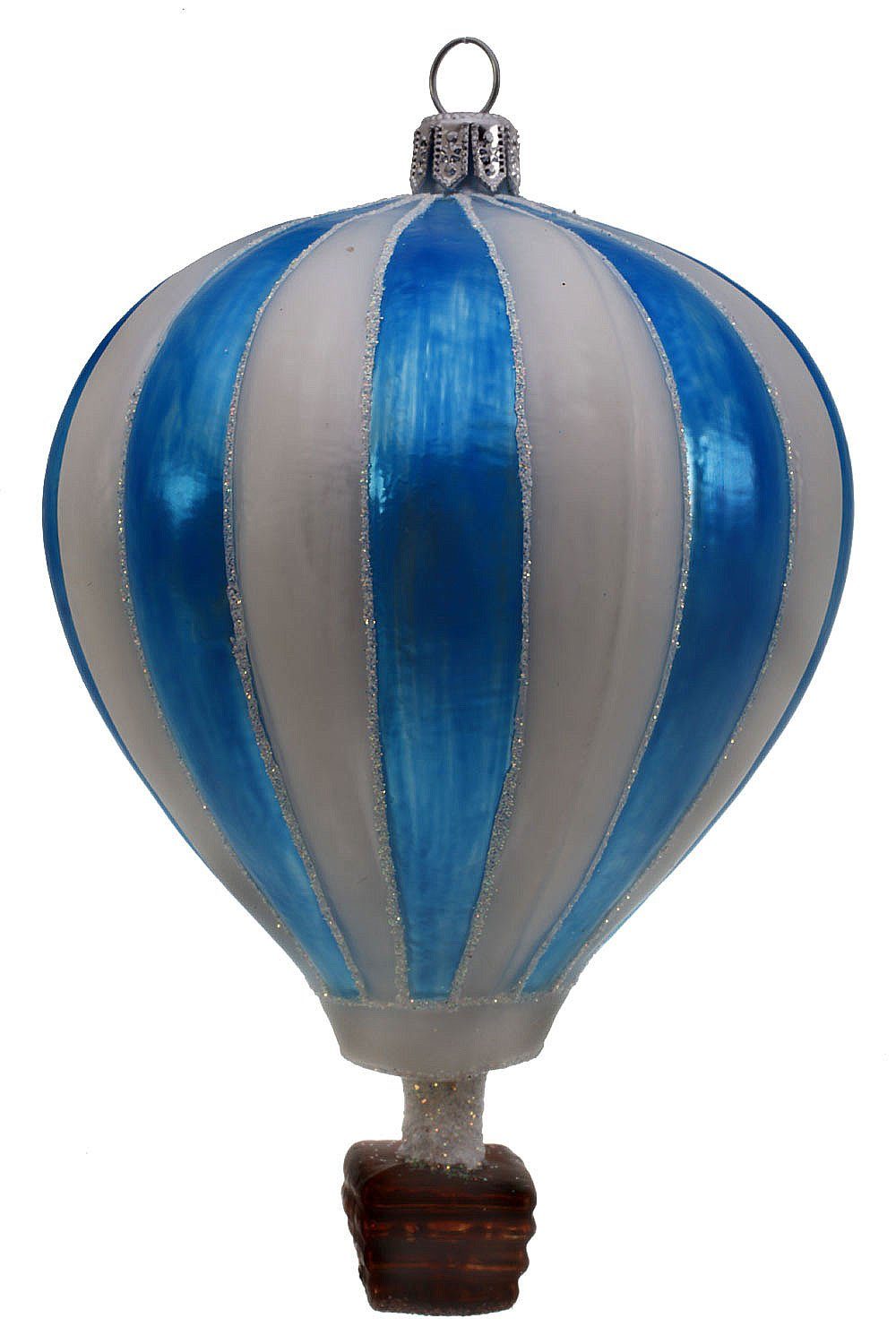 Hamburger Weihnachtskontor Christbaumschmuck Heißluftballon - mundgeblasen - in Dekohänger handdekoriert blau /weiß